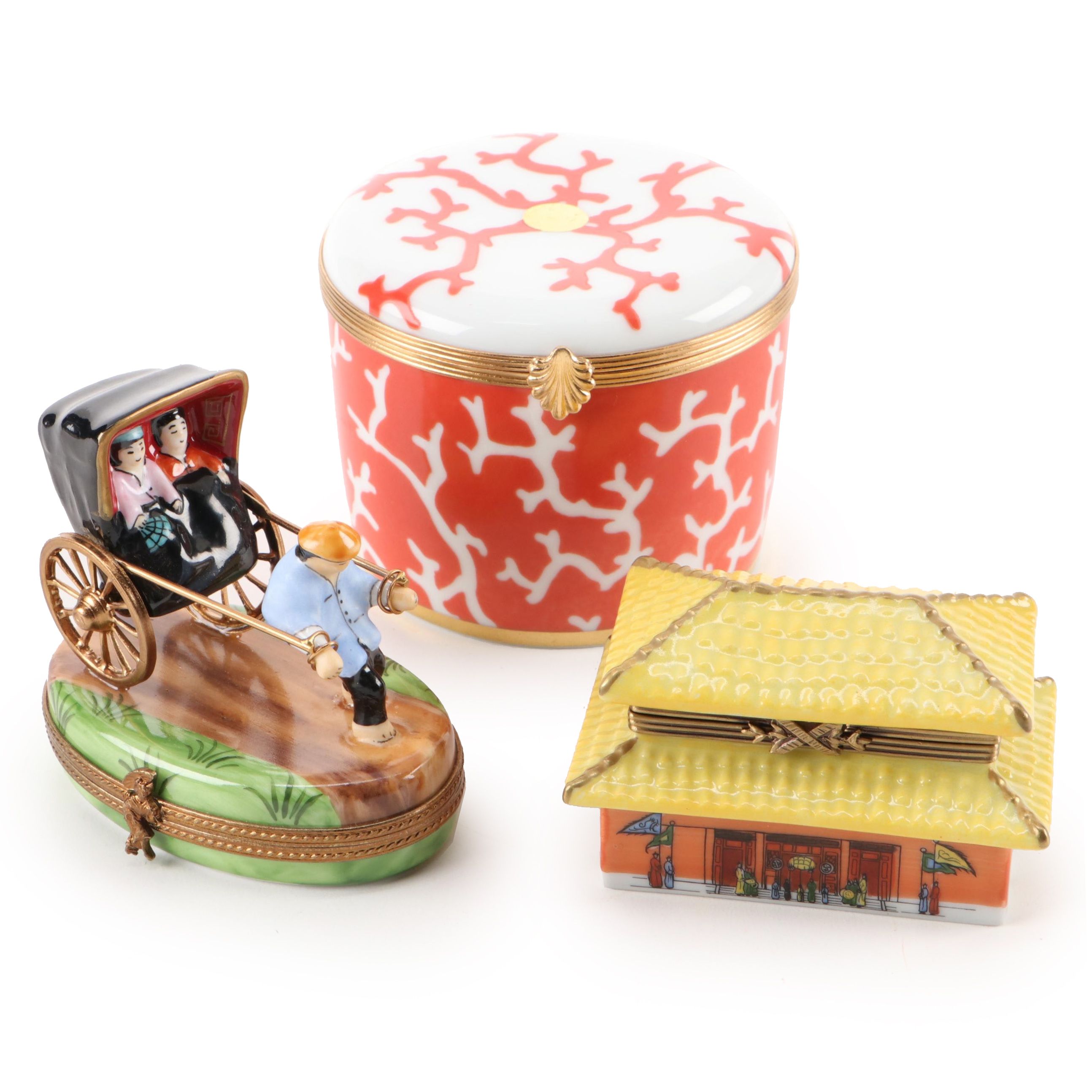 Limoges Rochard and Raynaud Chinoiserie Porcelain Trinket Boxes