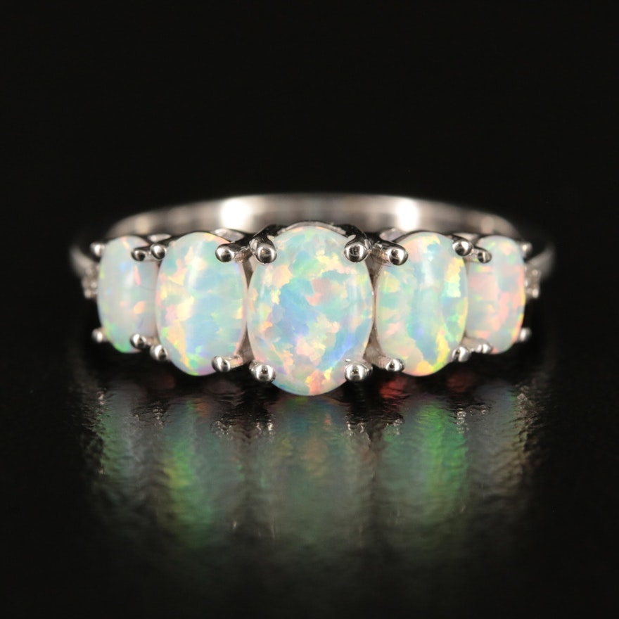 Sterling Opal and White Sapphire Band