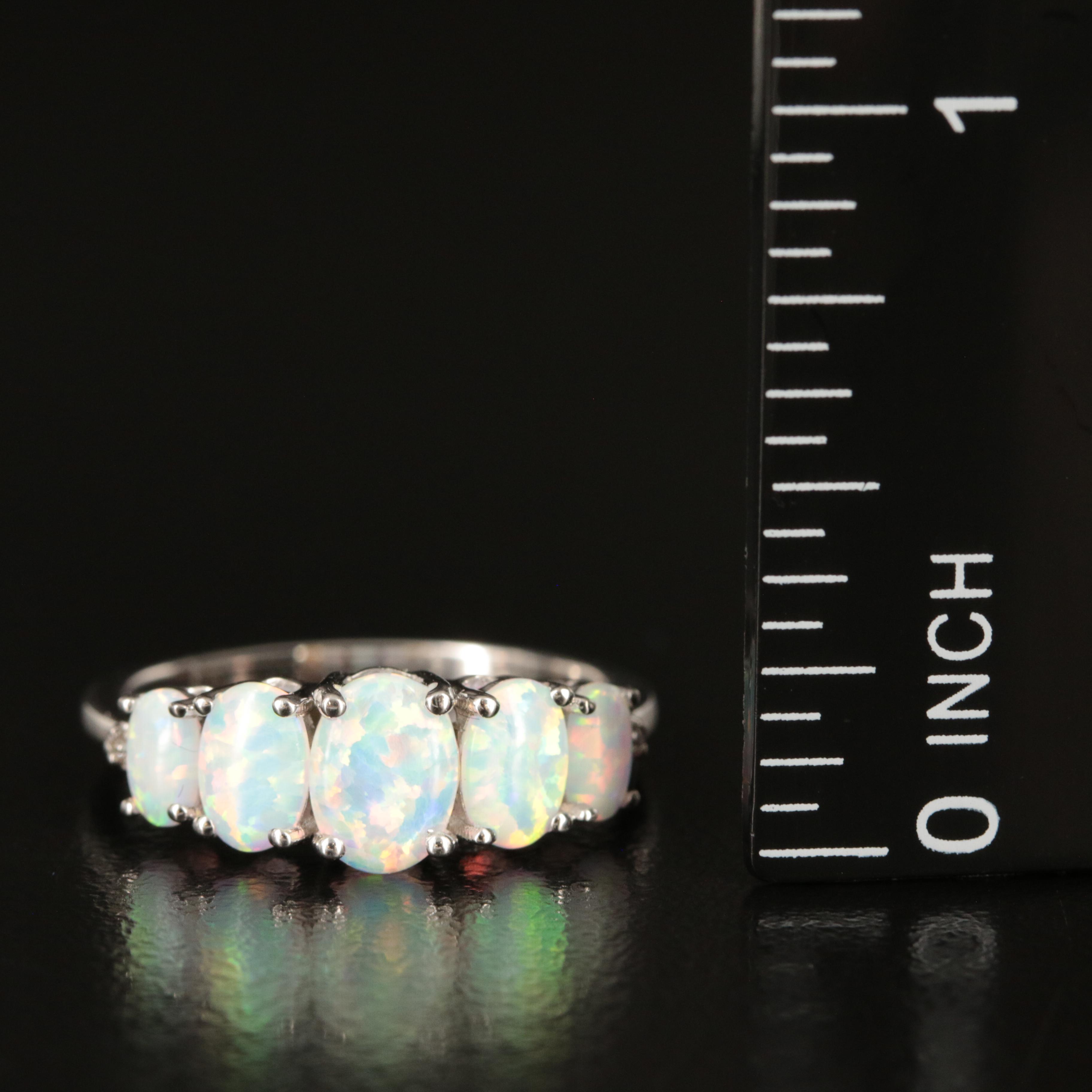 Sterling Opal and White Sapphire Band