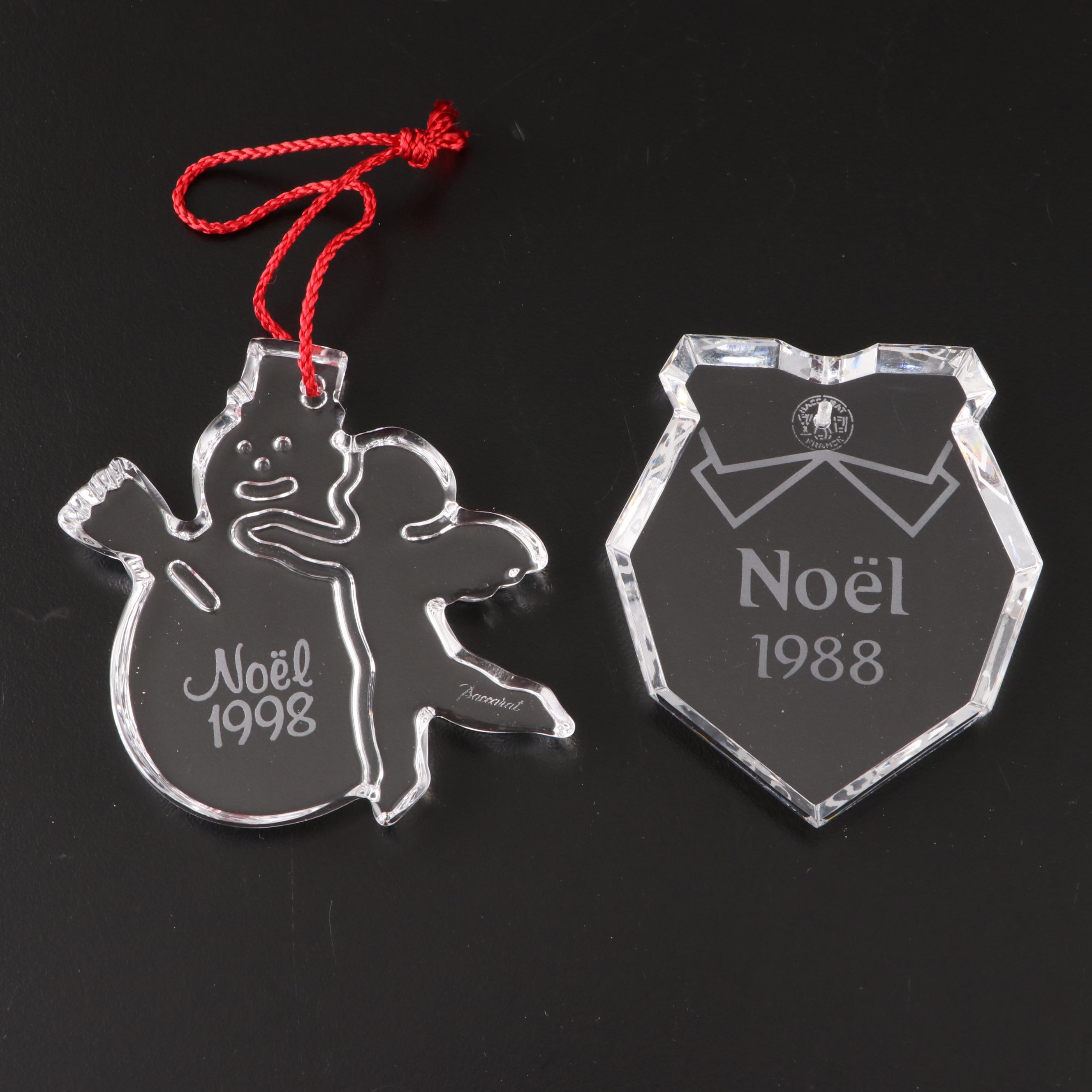 Baccarat Crystal Annual Christmas Ornaments, 1988 and 1998