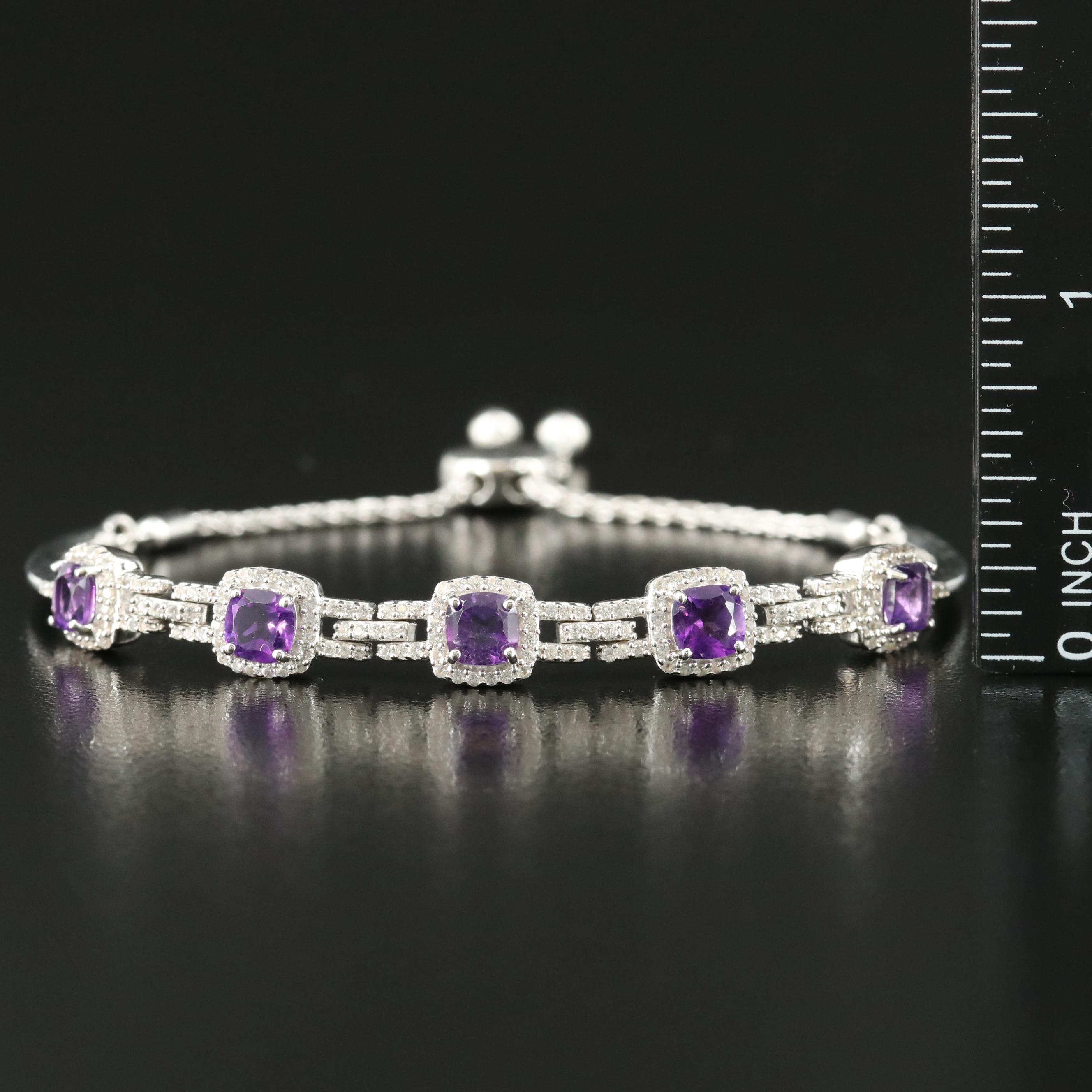 Sterling Amethyst and Sapphire Bolo Bracelet