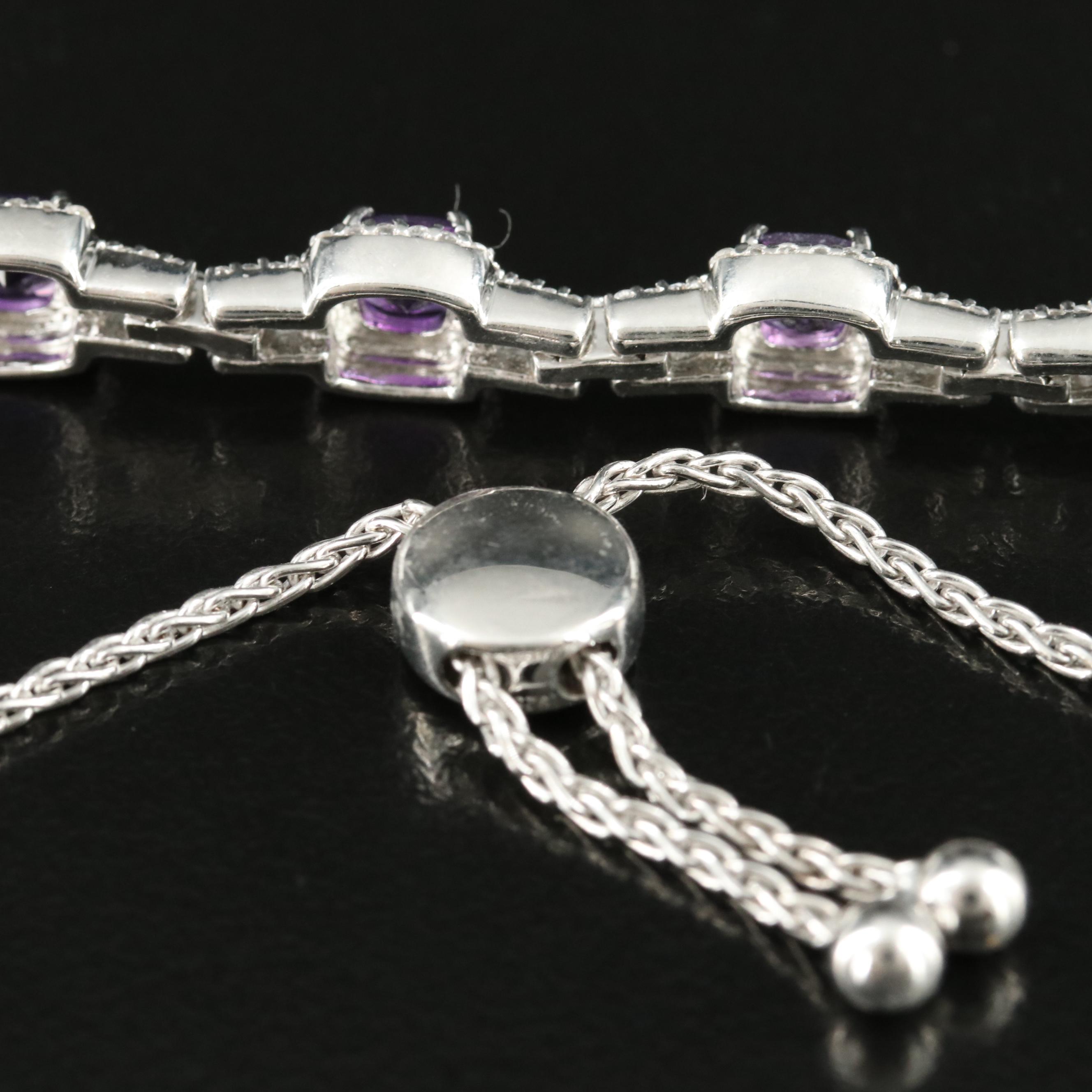 Sterling Amethyst and Sapphire Bolo Bracelet