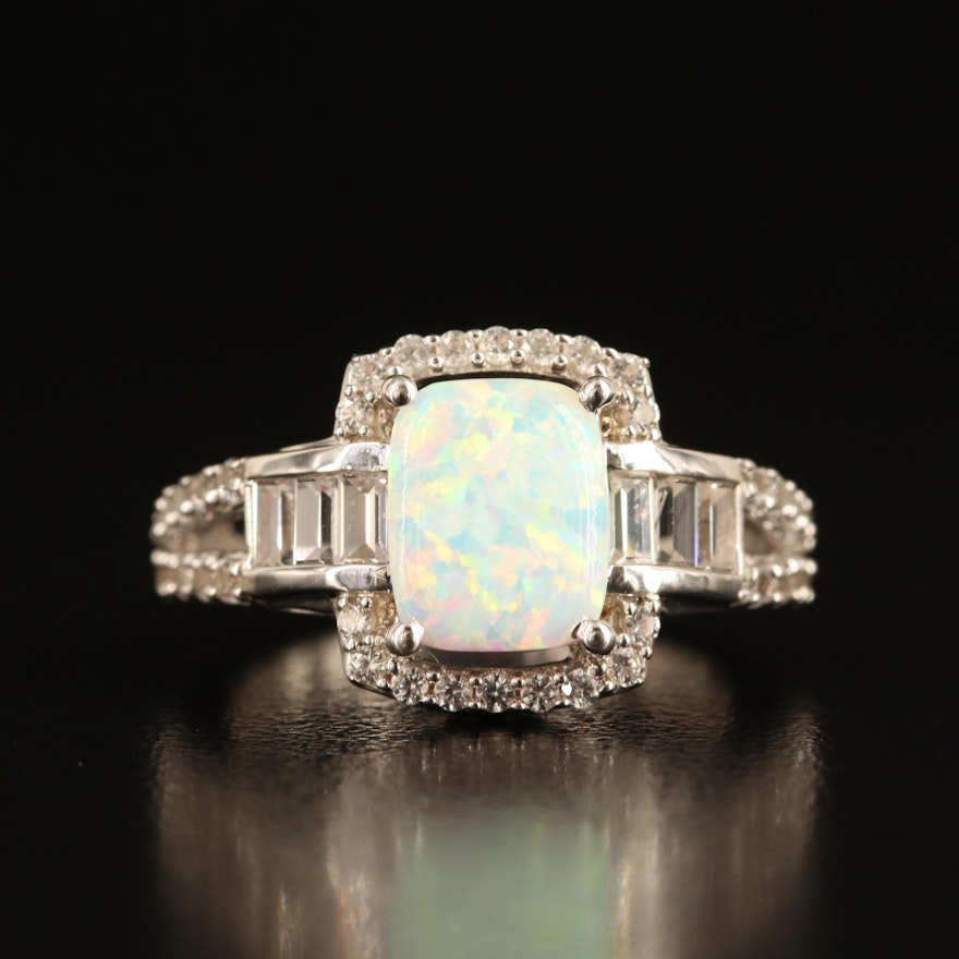 Sterling Opal and White Sapphire Ring