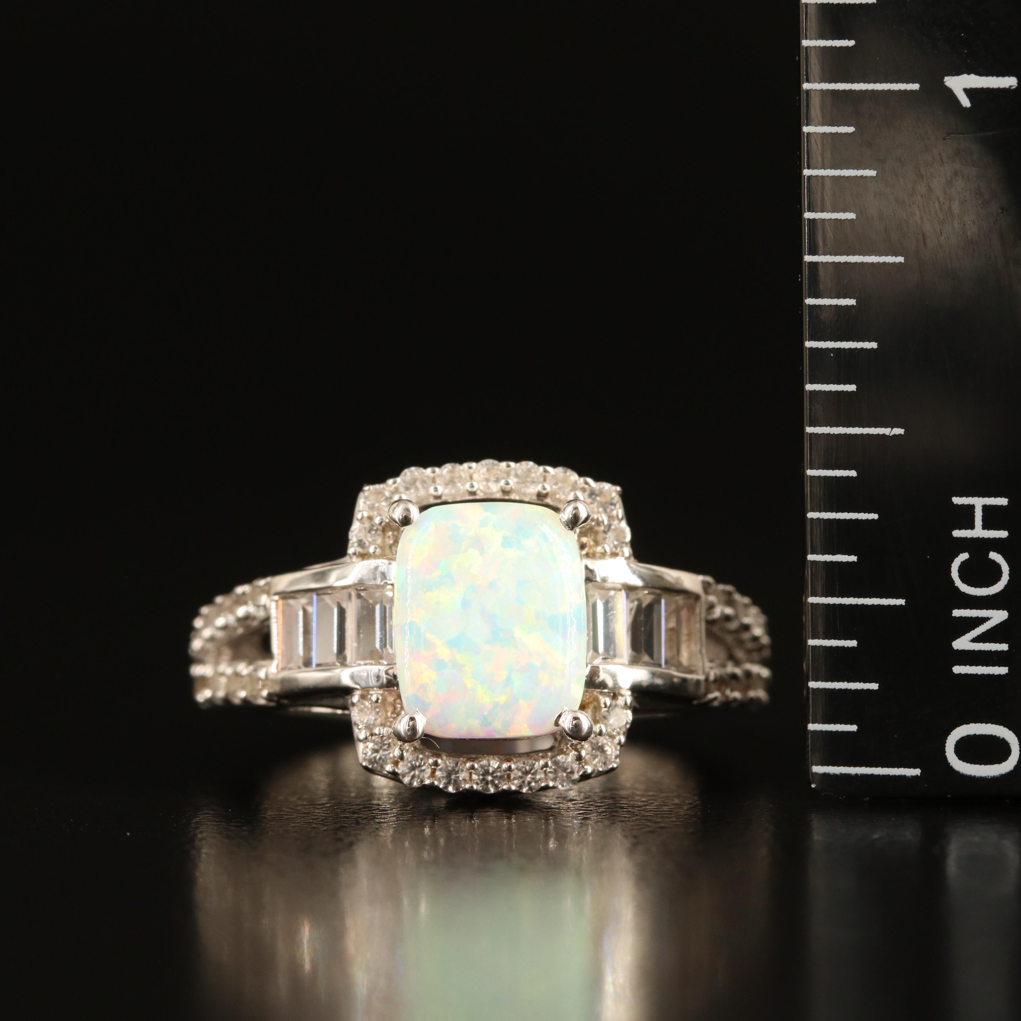 Sterling Opal and White Sapphire Ring