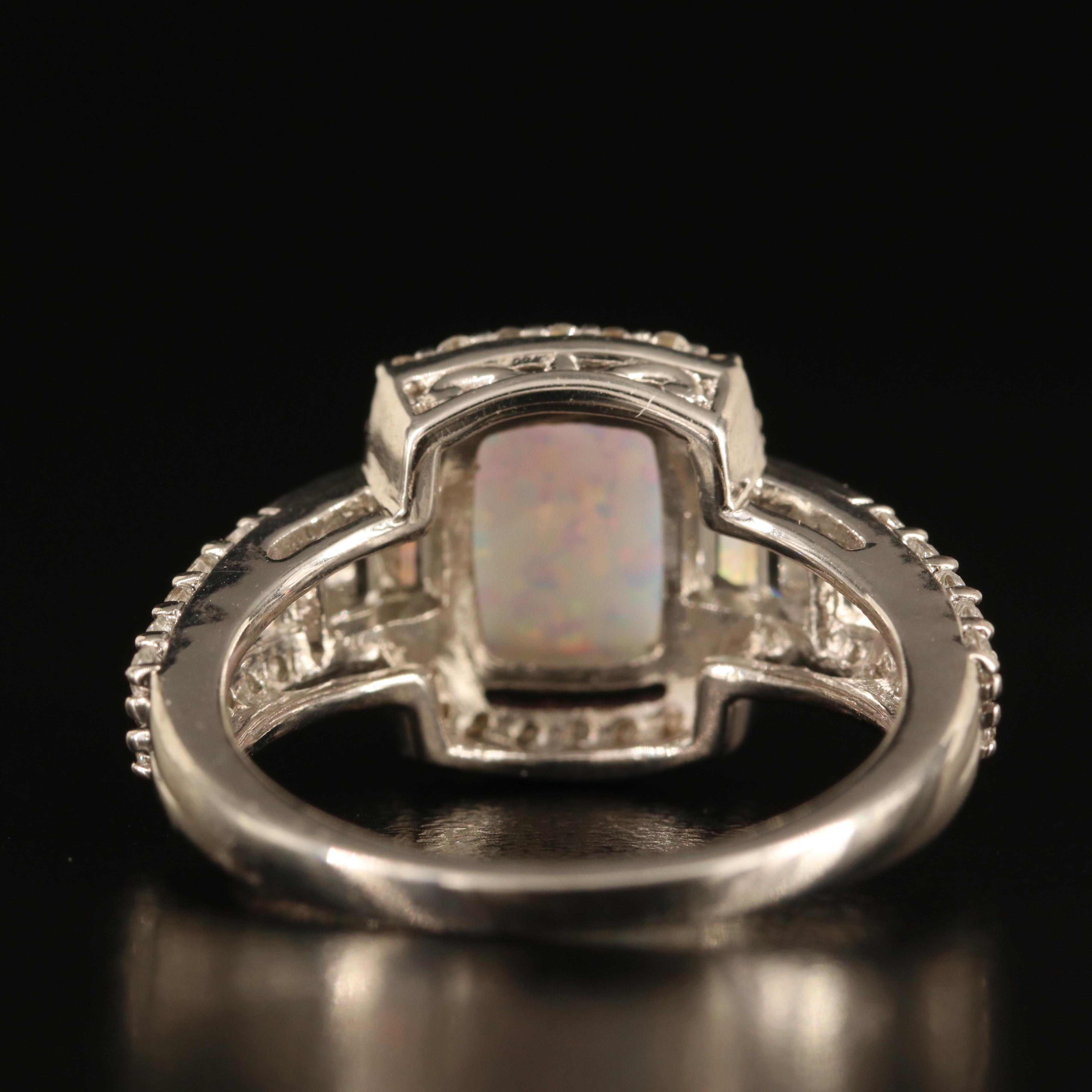 Sterling Opal and White Sapphire Ring