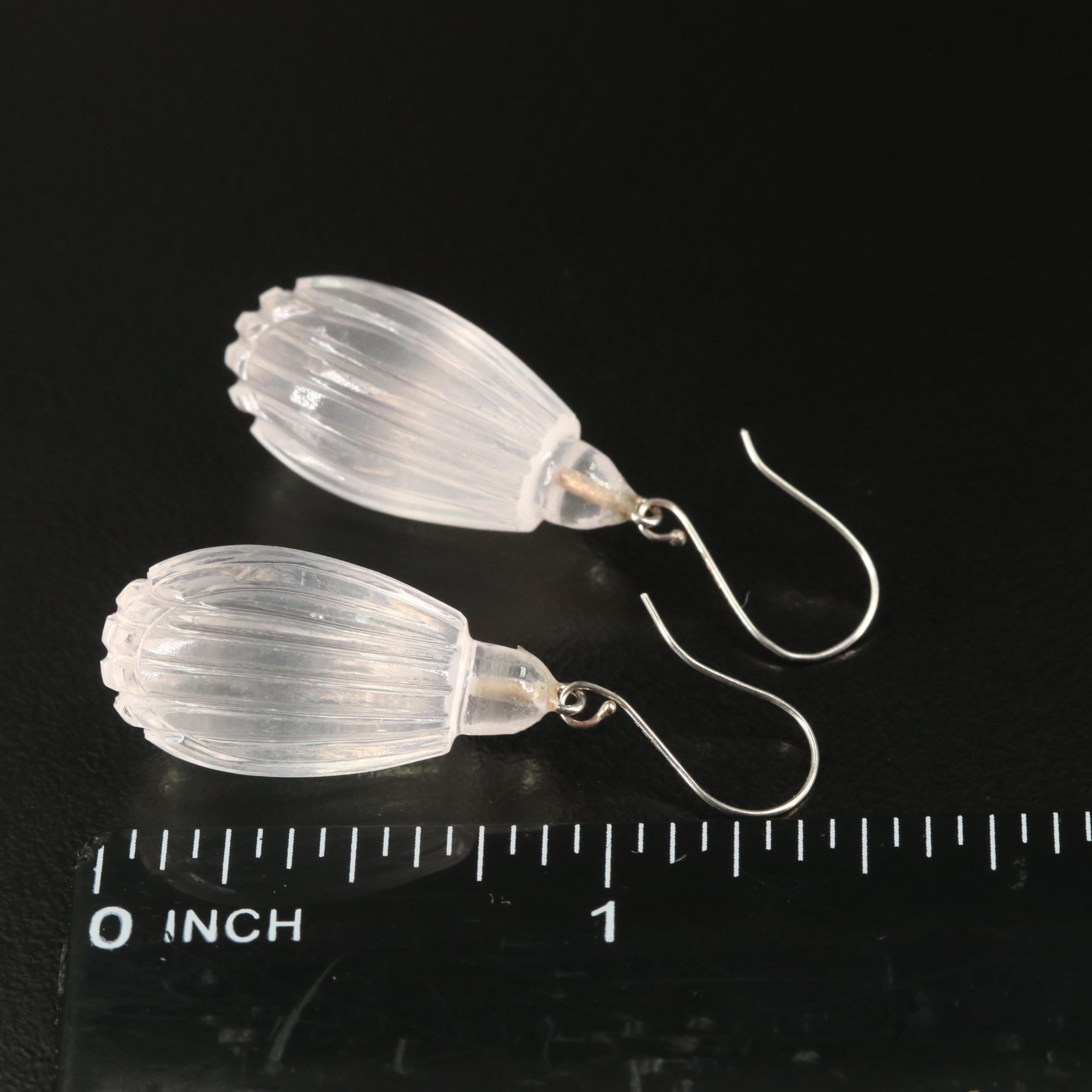 14K Rose Quartz Textured Dangle Earrings