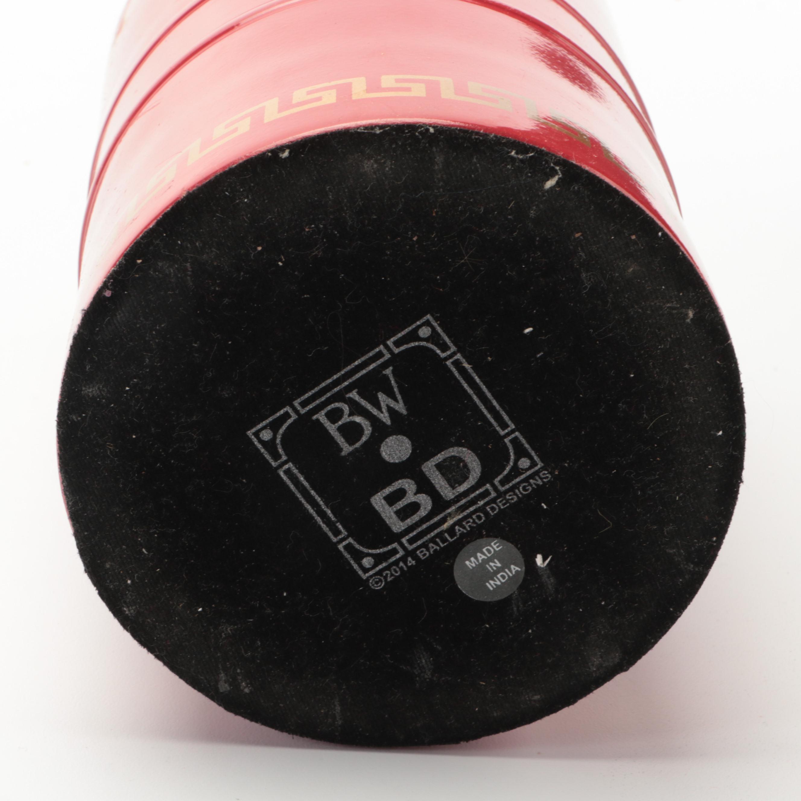 Ballard Designs Round Box, Paint Decorated Wall Shelf With Bamboo Tube Box