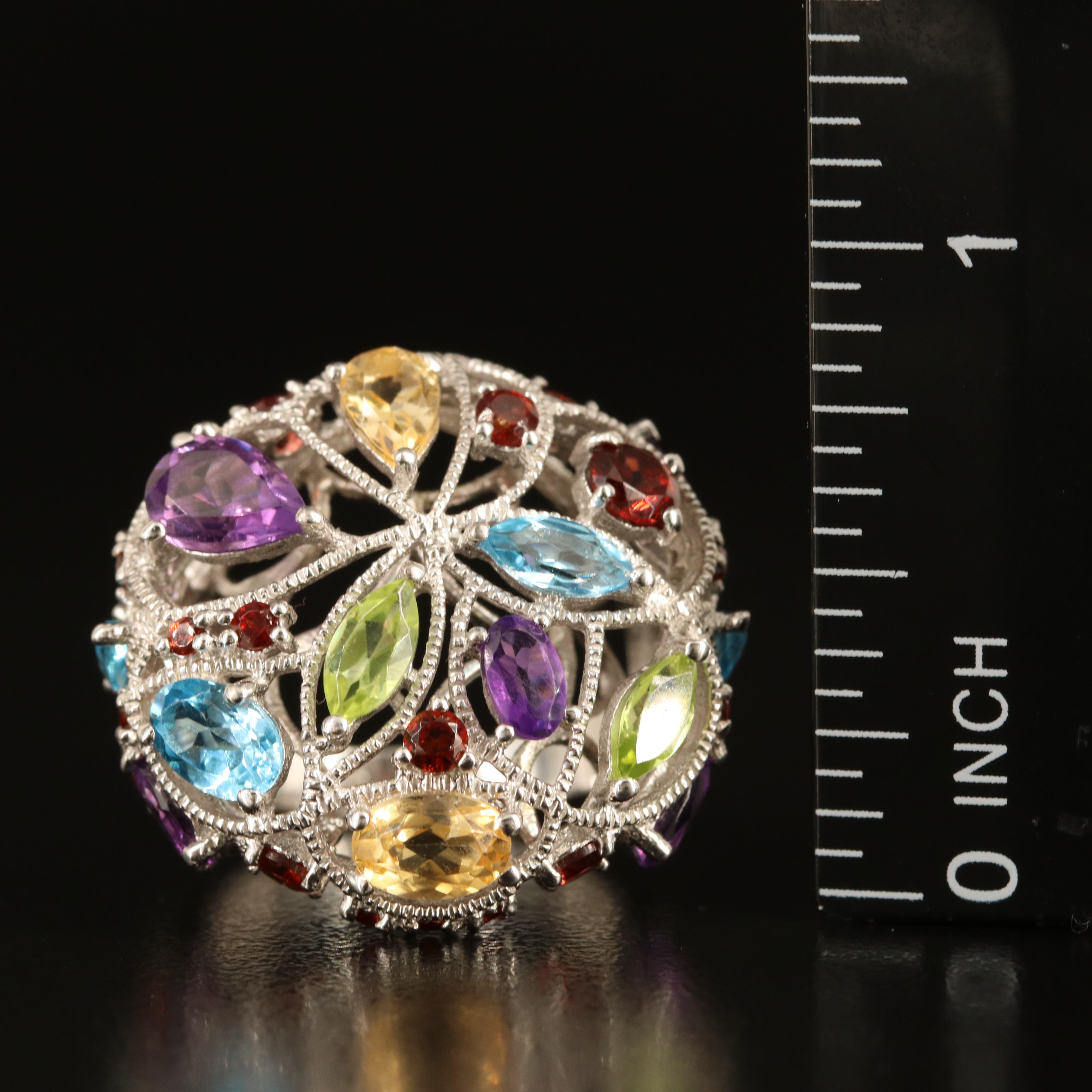 Sterling Amethyst and Gemstone Cluster Ring