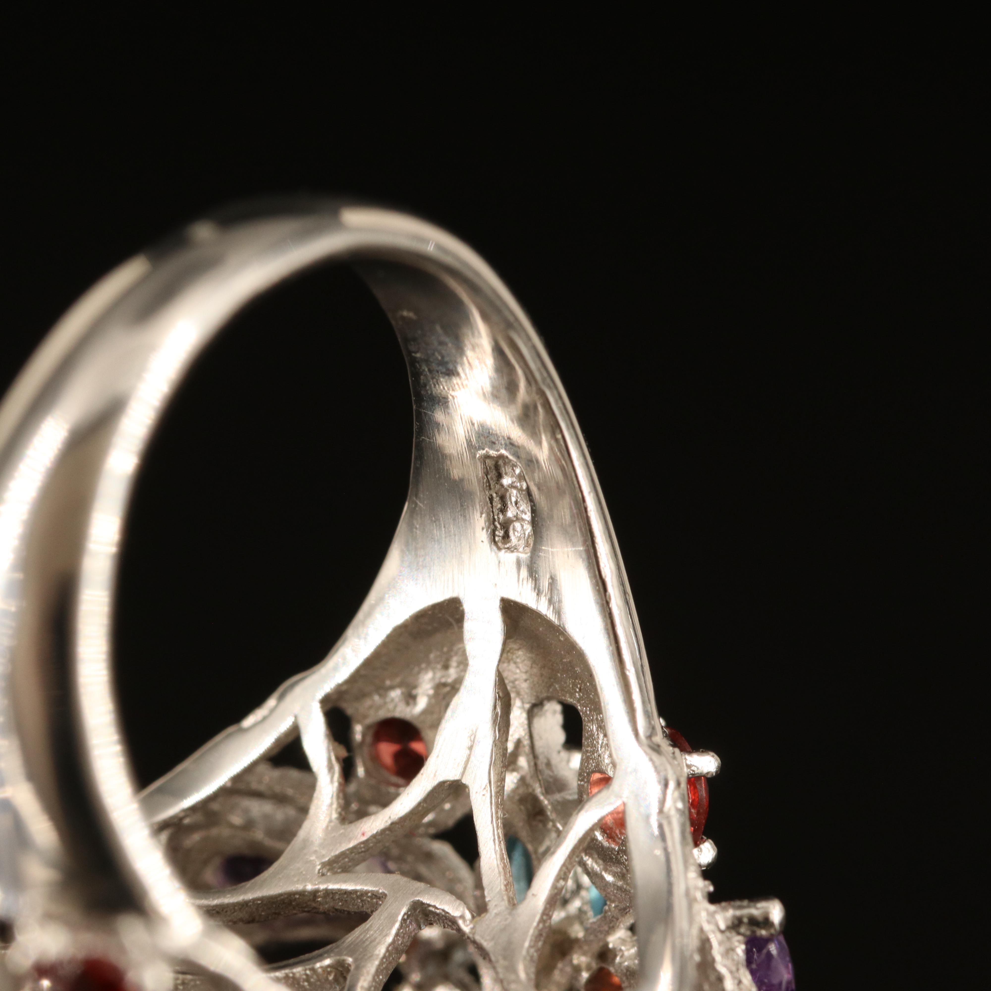 Sterling Amethyst and Gemstone Cluster Ring