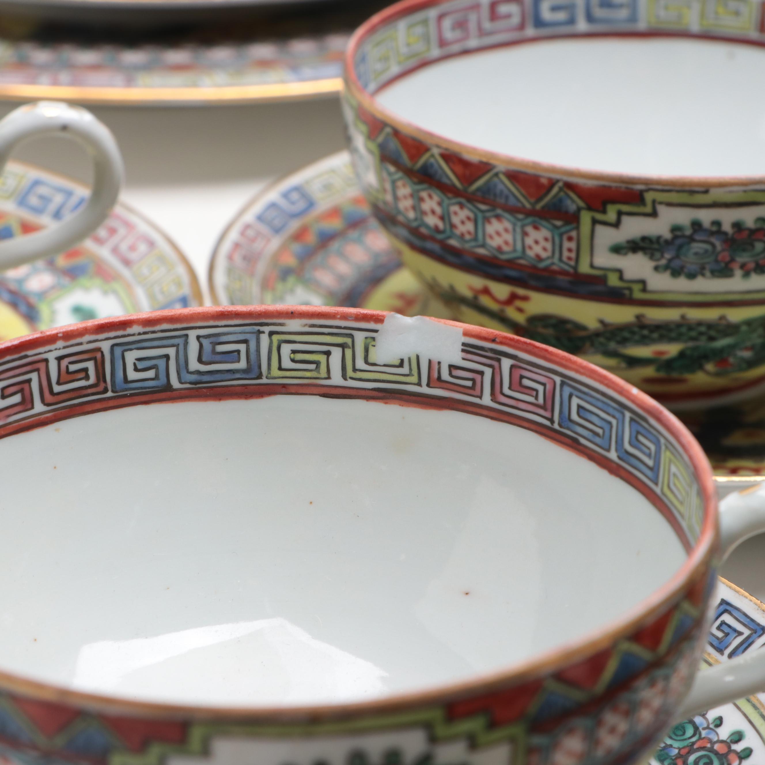 Chinese Famille Jaune Dragon Chasing Pearl Porcelain Tea and Dessert Set