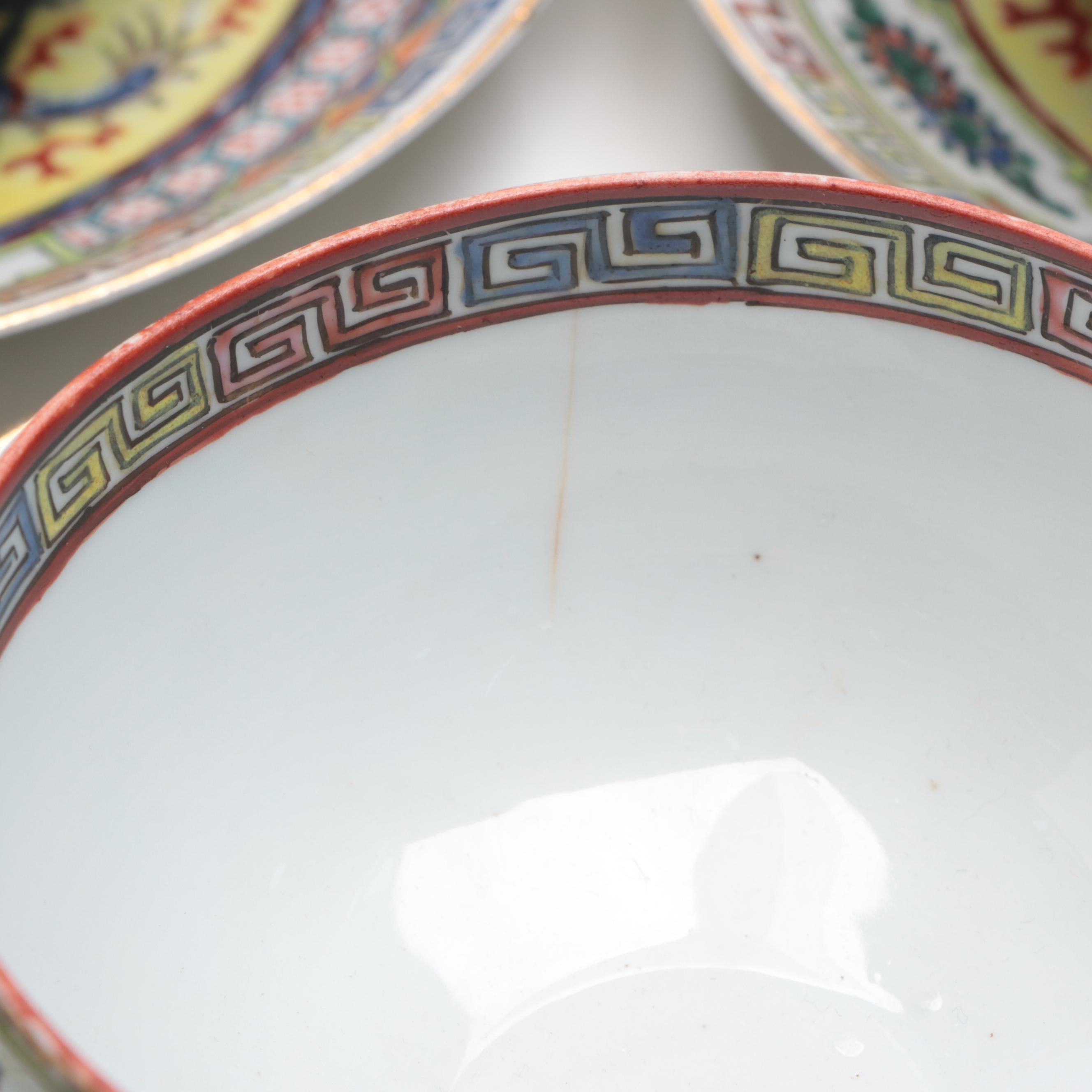 Chinese Famille Jaune Dragon Chasing Pearl Porcelain Tea and Dessert Set