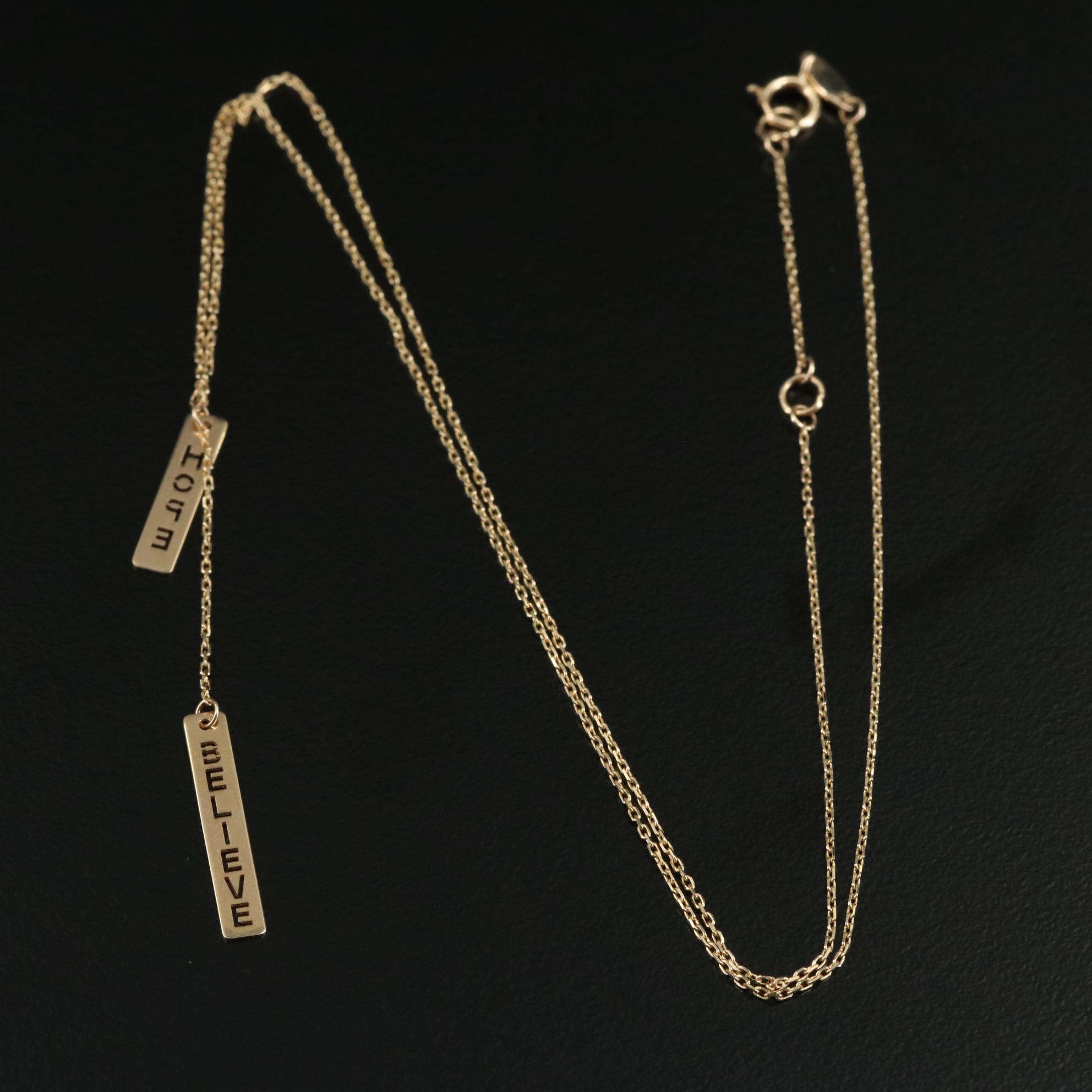 14K "Hope" and "Believe" Bar Lariat Necklace