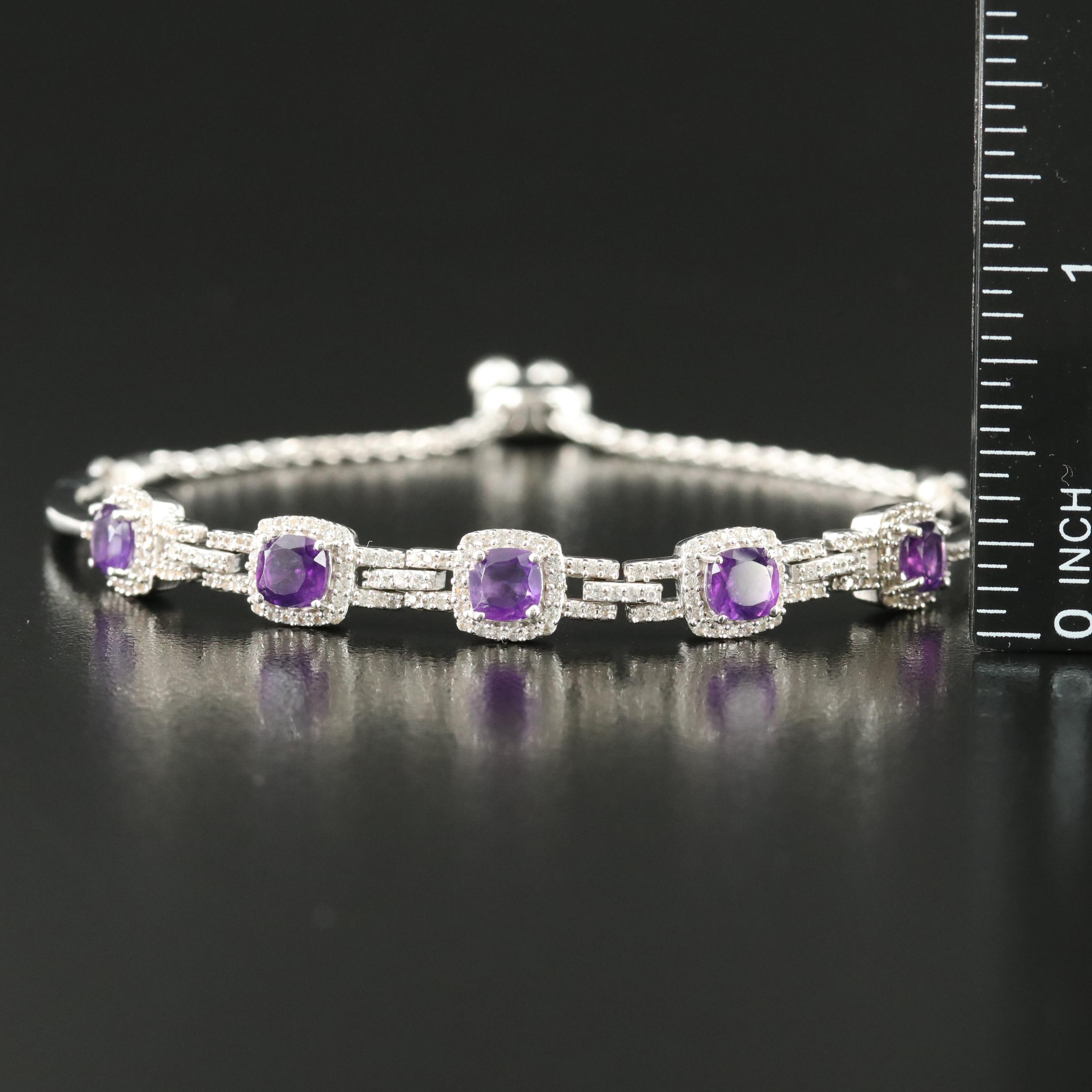 Sterling Amethyst and Sapphire Bolo Bracelet