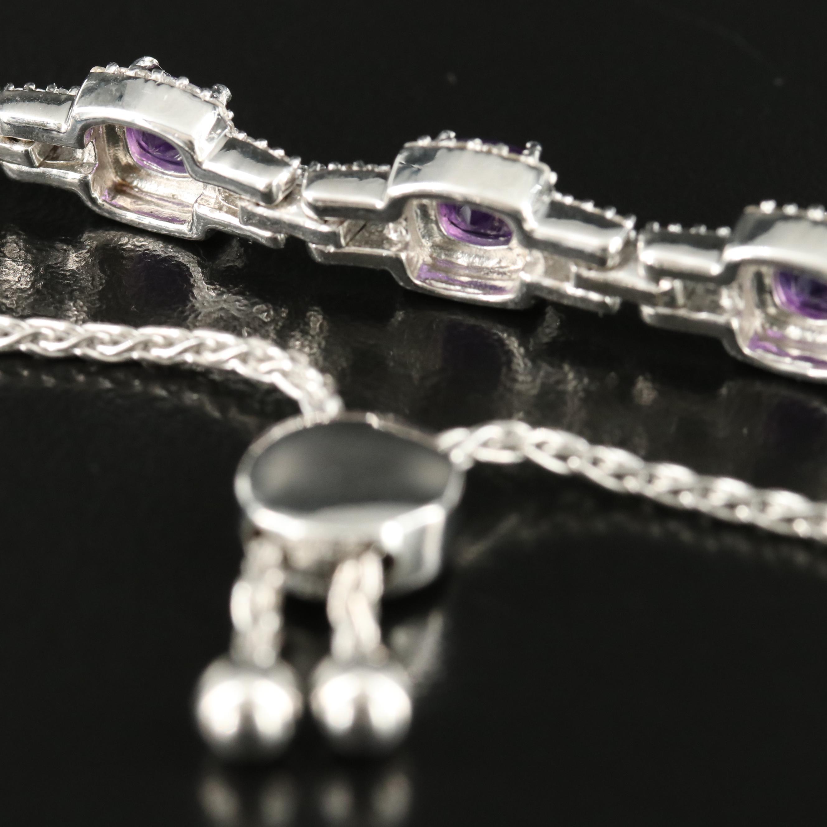 Sterling Amethyst and Sapphire Bolo Bracelet