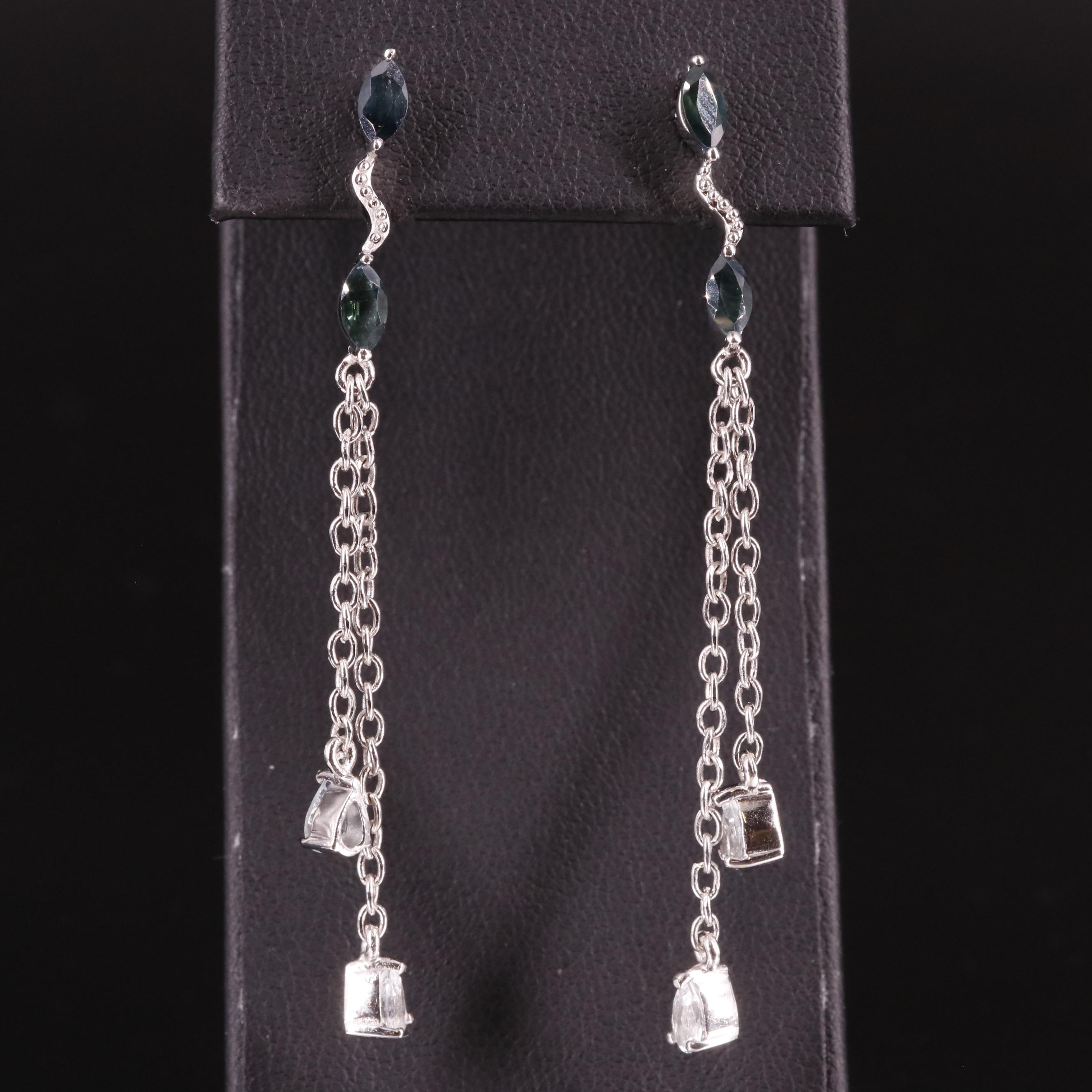 Sterling Sapphire and Aquamarine Tassel Earrings