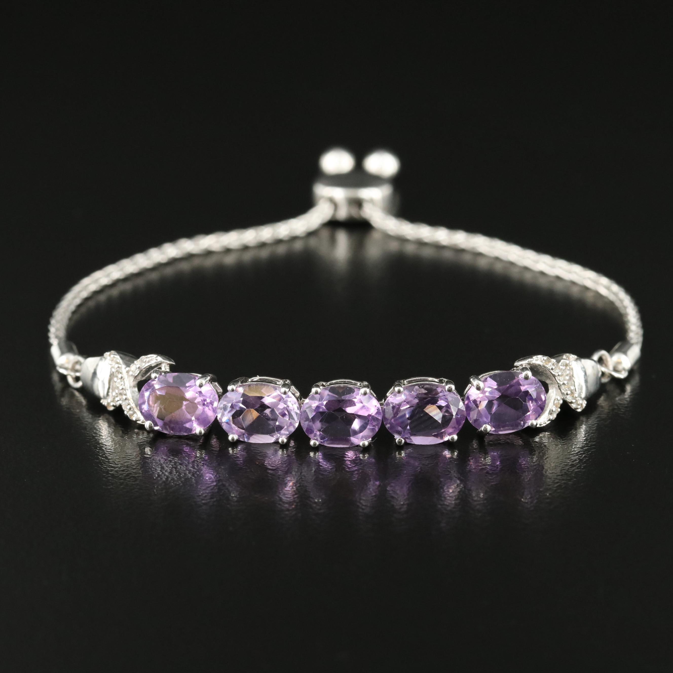 Sterling Amethyst and Topaz Bolo Bracelet