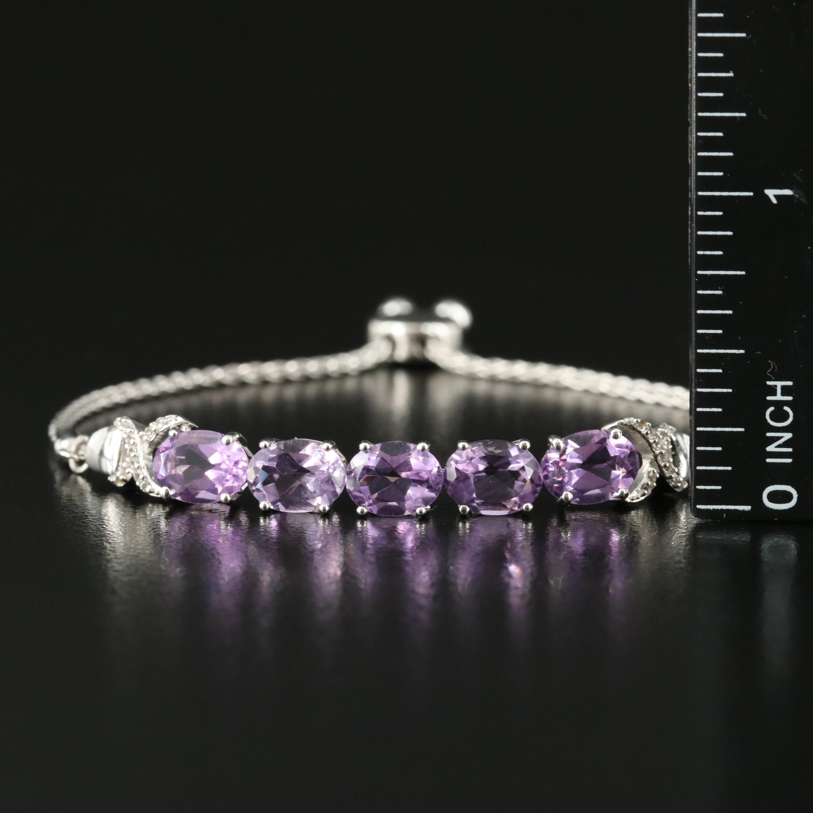 Sterling Amethyst and Topaz Bolo Bracelet