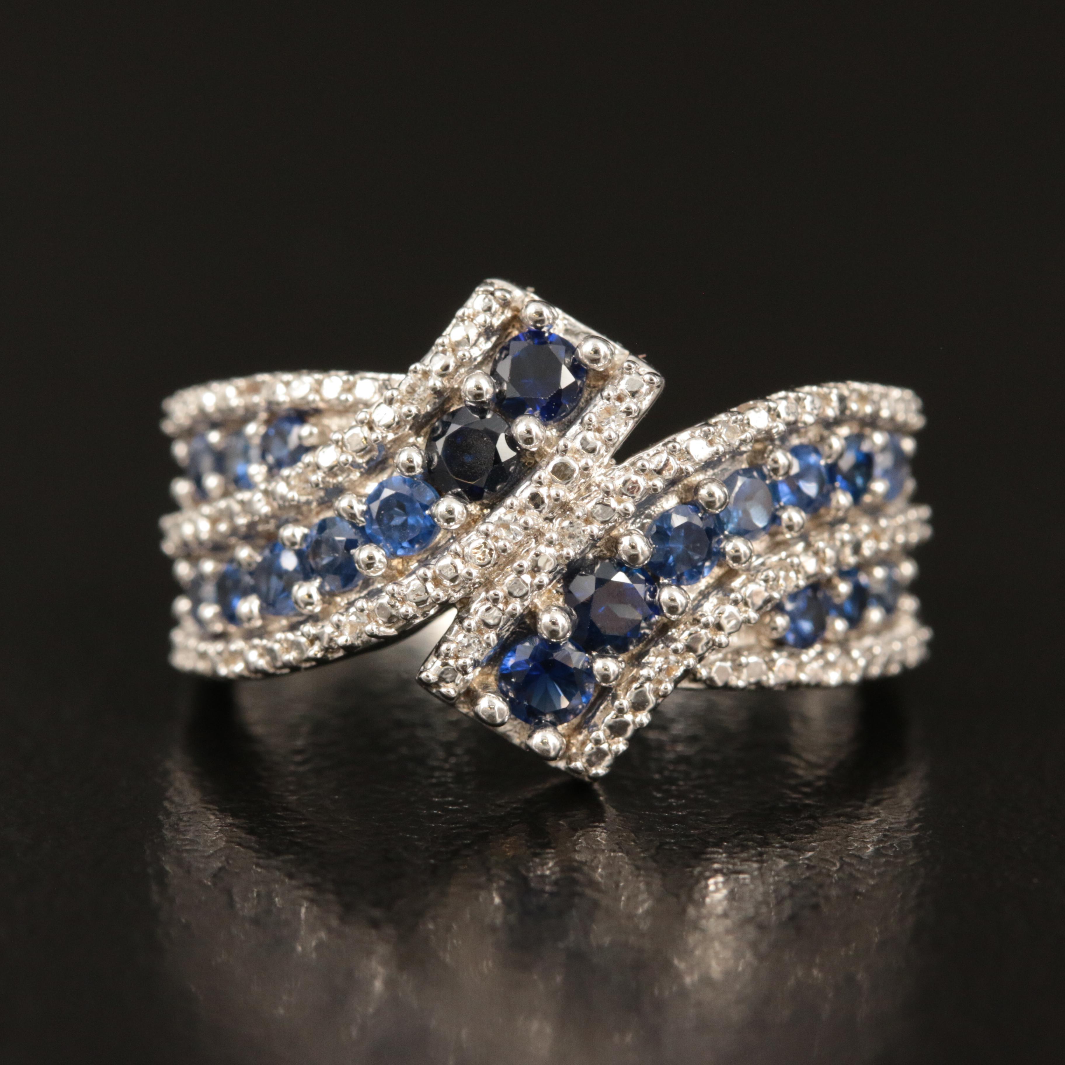 Sterling Sapphire and White Sapphire Bypass Ring