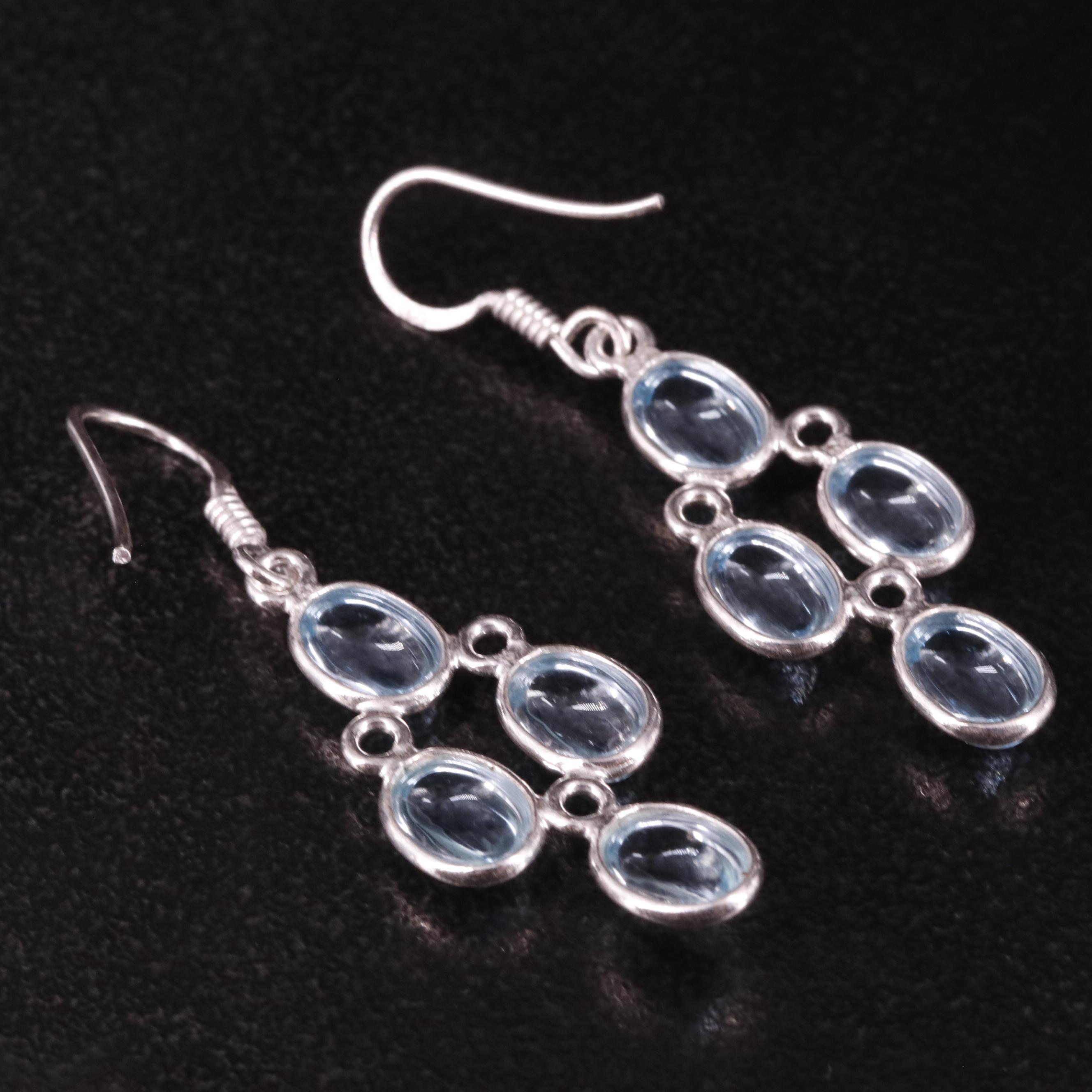Sterling Blue Topaz Drop Earrings