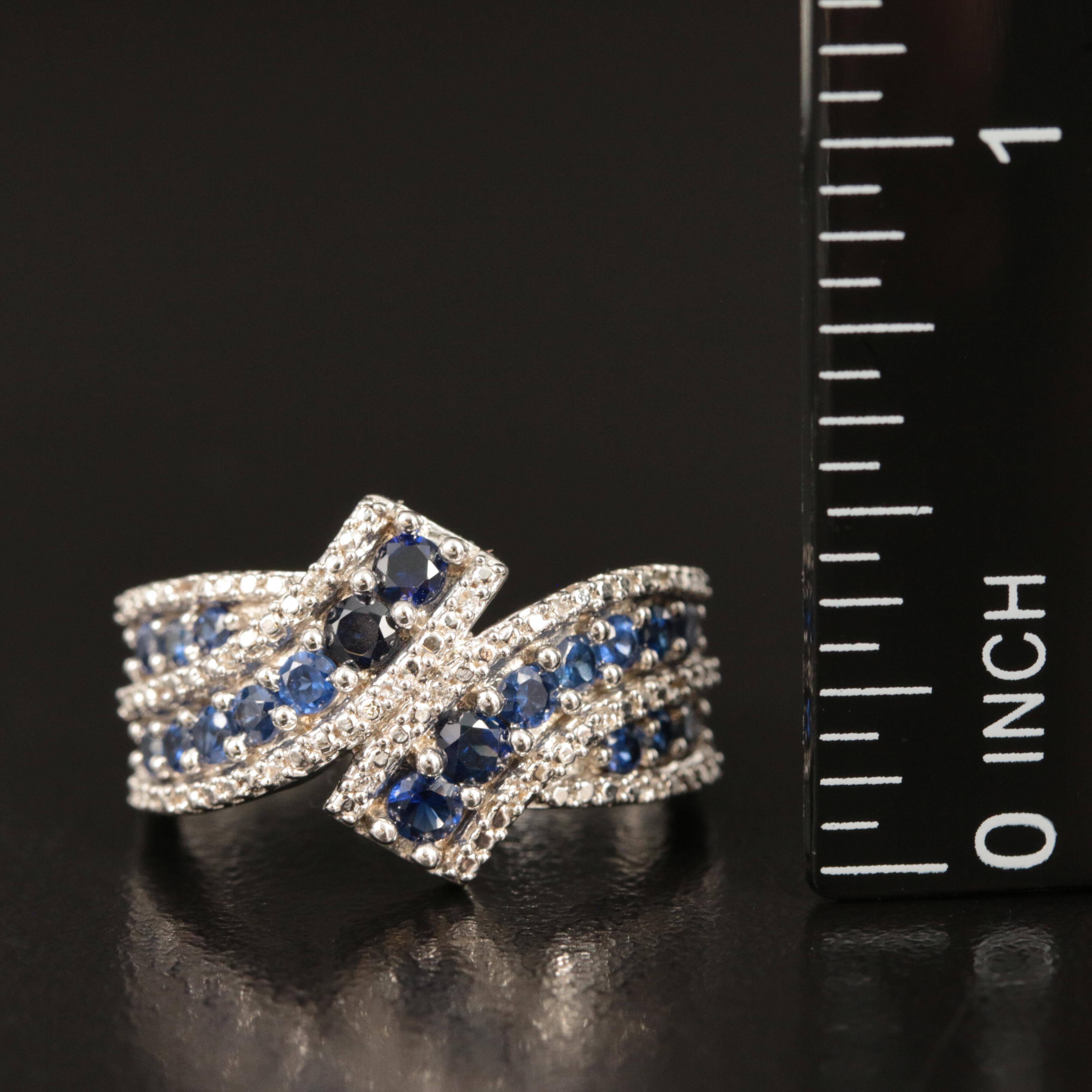 Sterling Sapphire and White Sapphire Bypass Ring