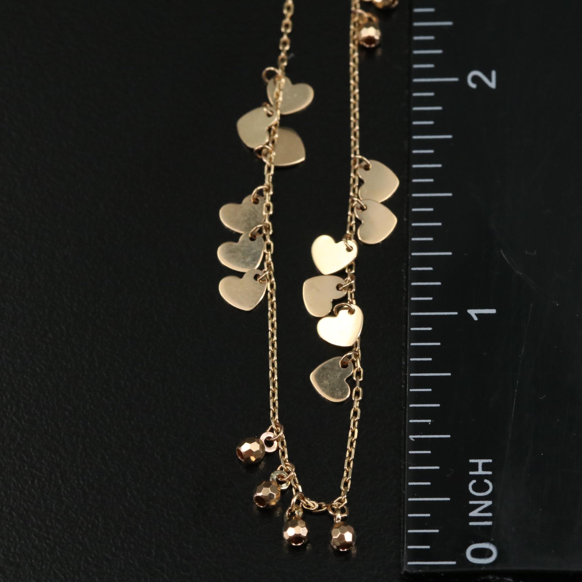 14K Stationary Dangle Hearts and Beads Necklace