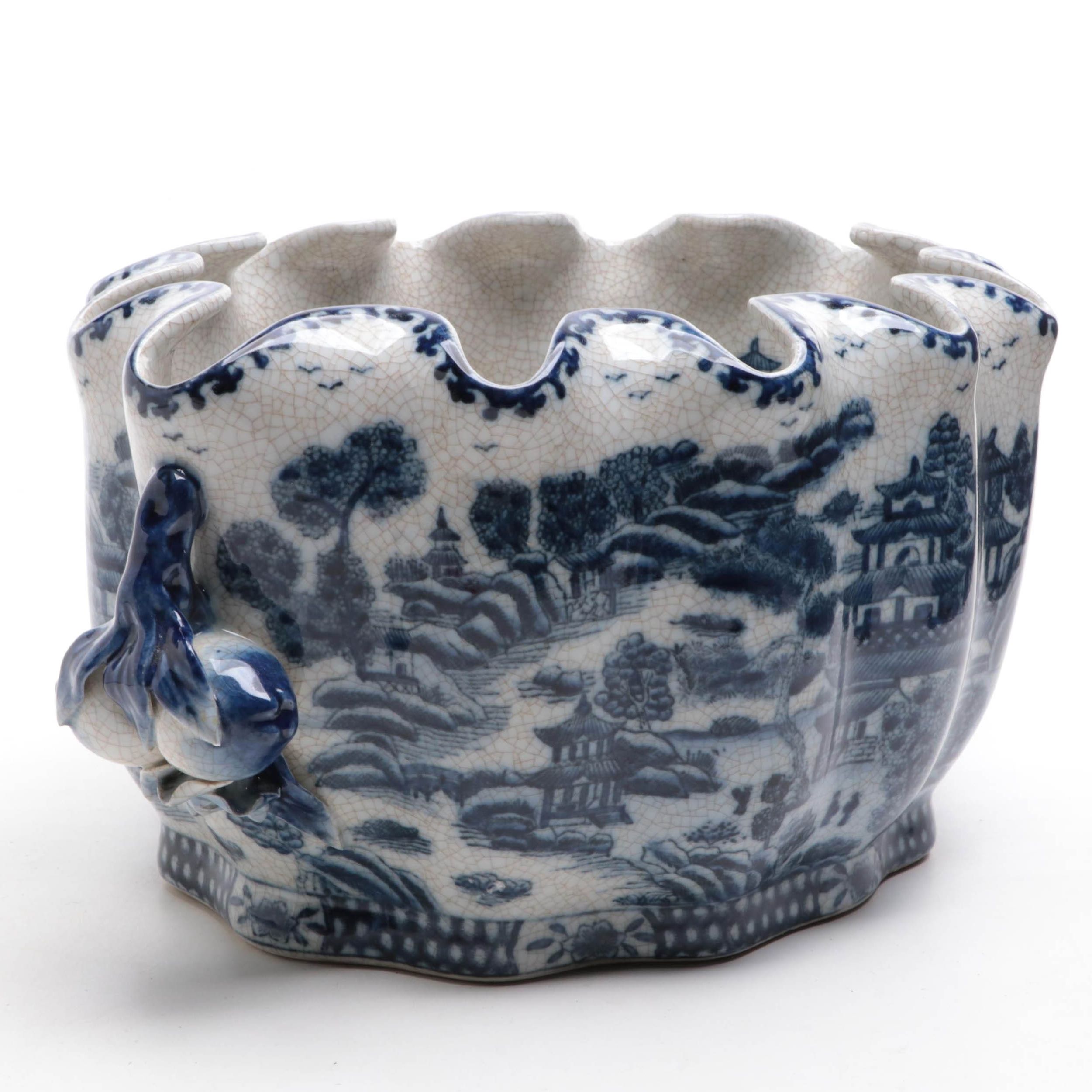 Chinese Crackled Finish Blue and White Porcelain Bowl