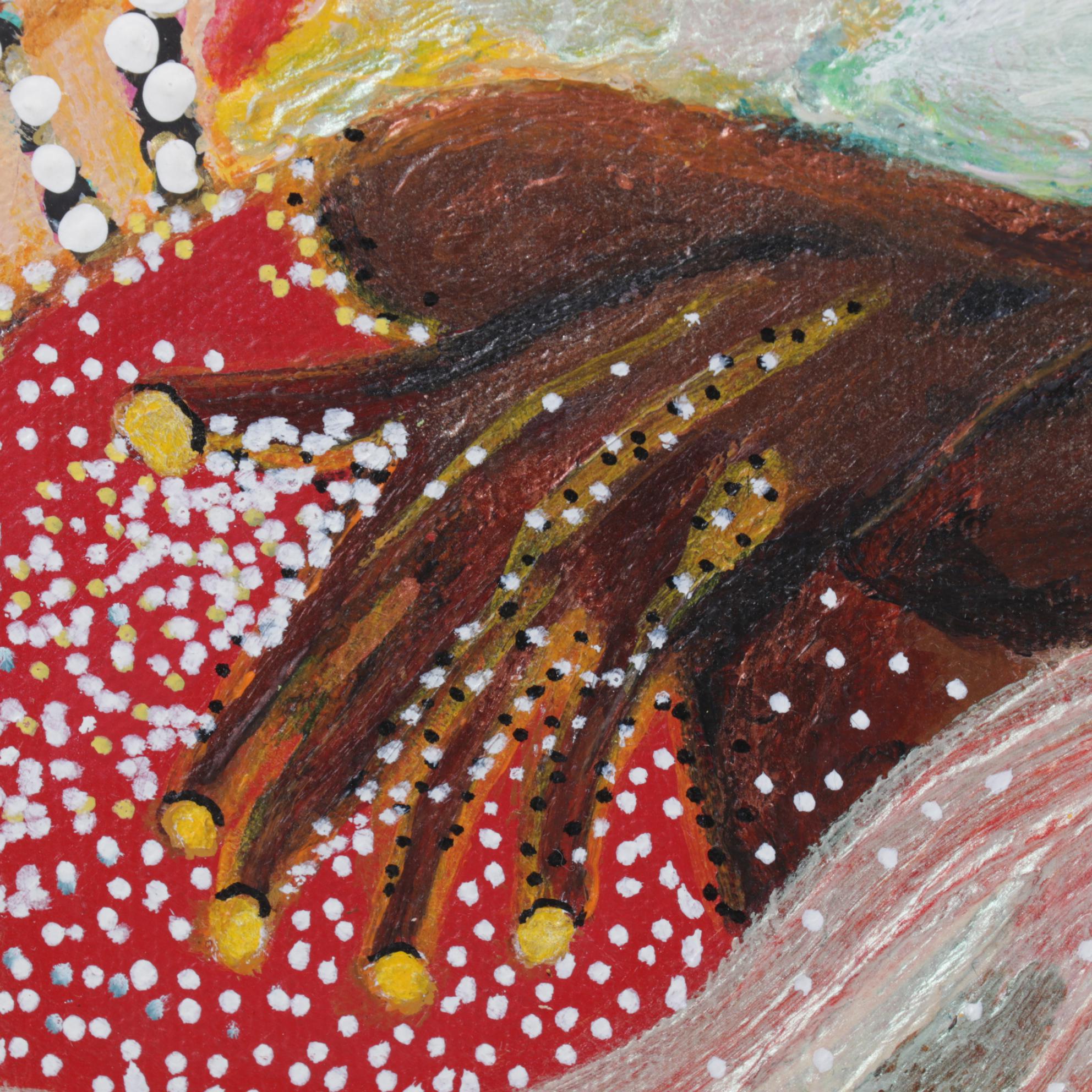 Folk Art Acrylic Painting of Dancing Couple, Late 20th Century