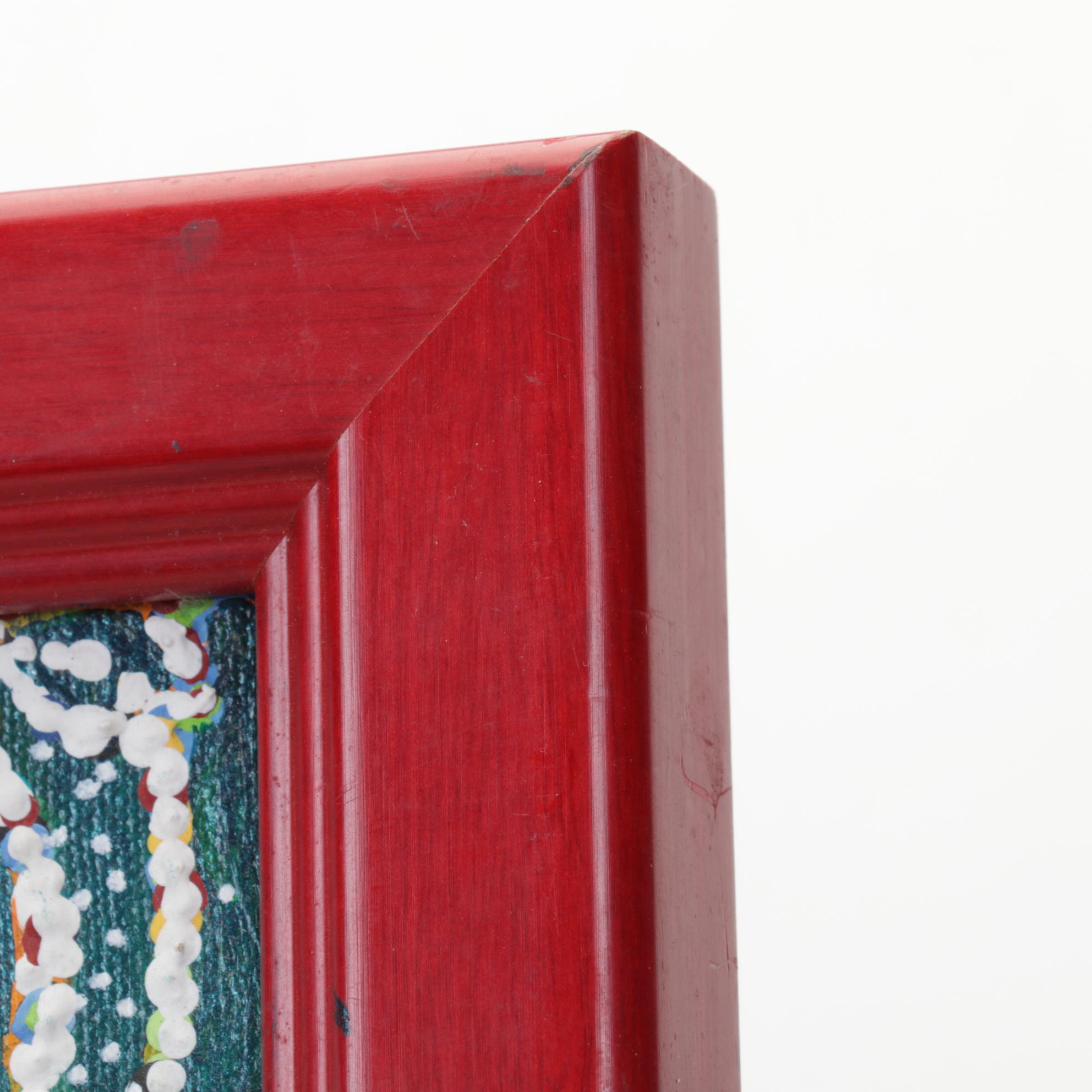 Folk Art Acrylic Painting of Dancing Couple, Late 20th Century