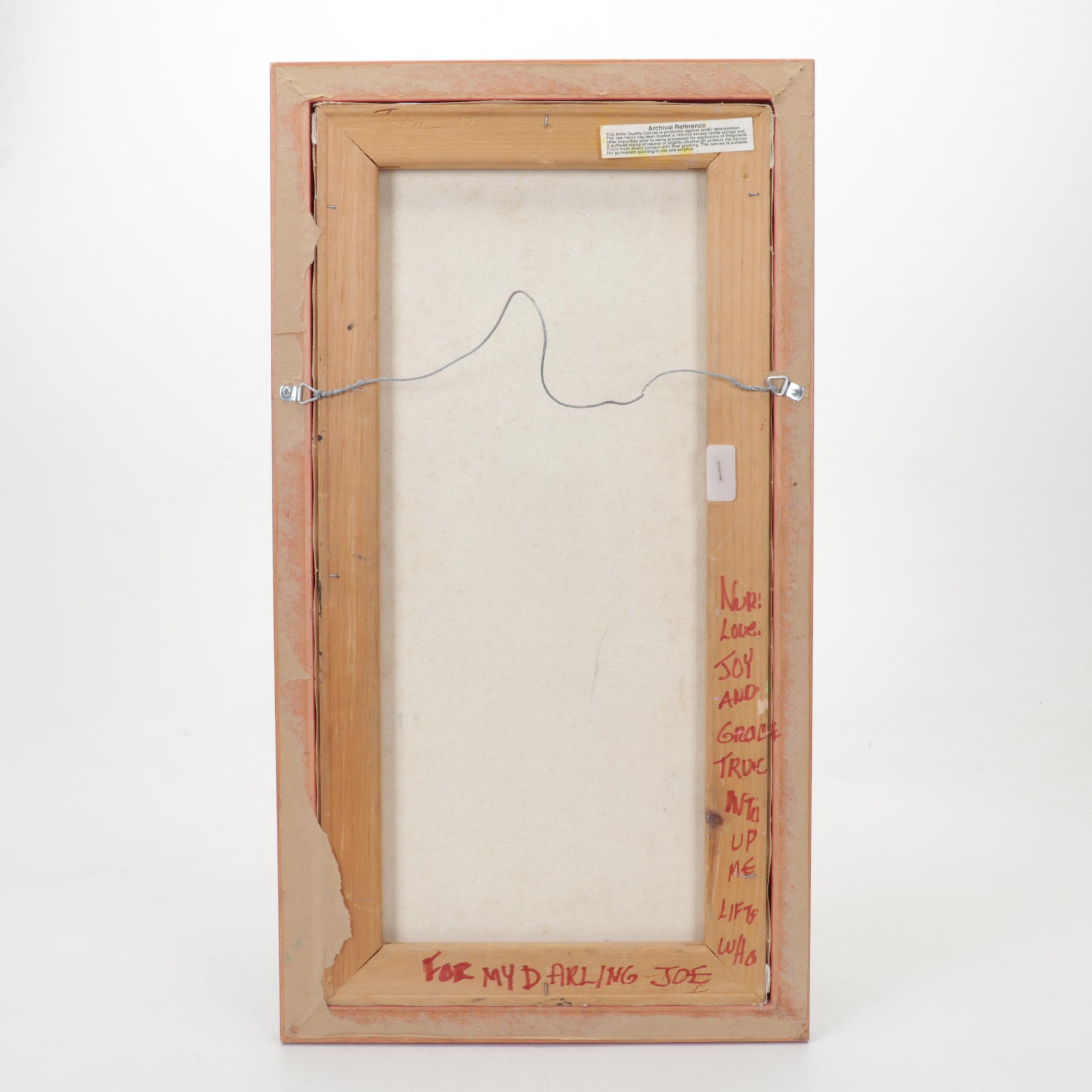 Folk Art Acrylic Painting of Dancing Couple, Late 20th Century