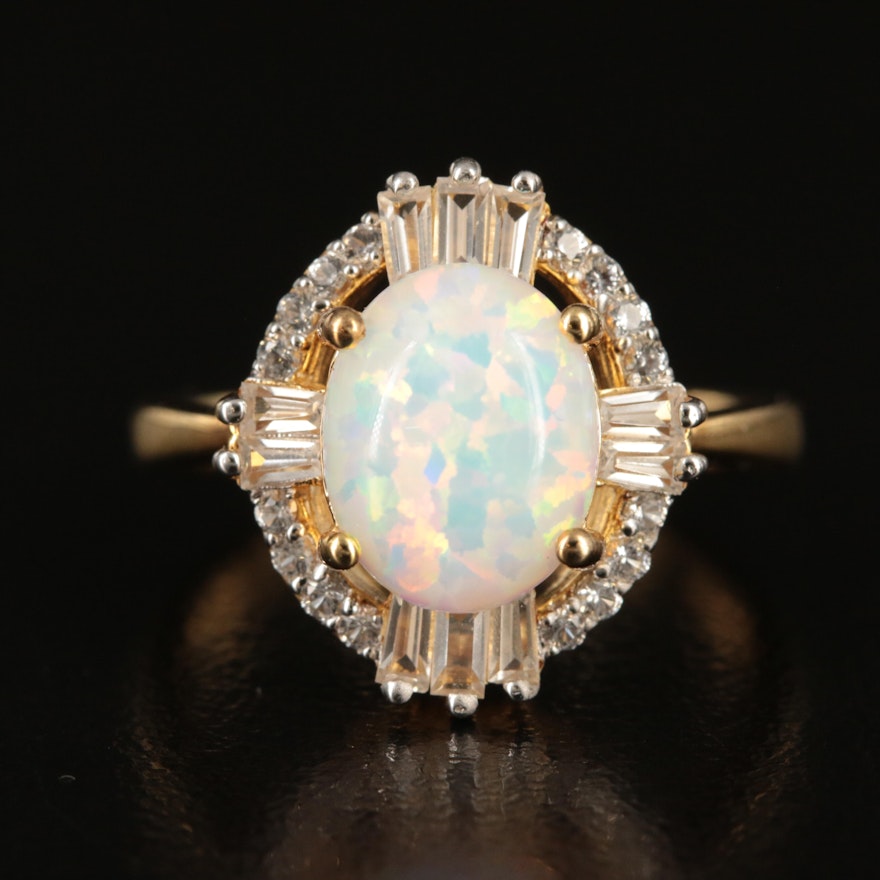 Sterling Opal and White Sapphire Ring