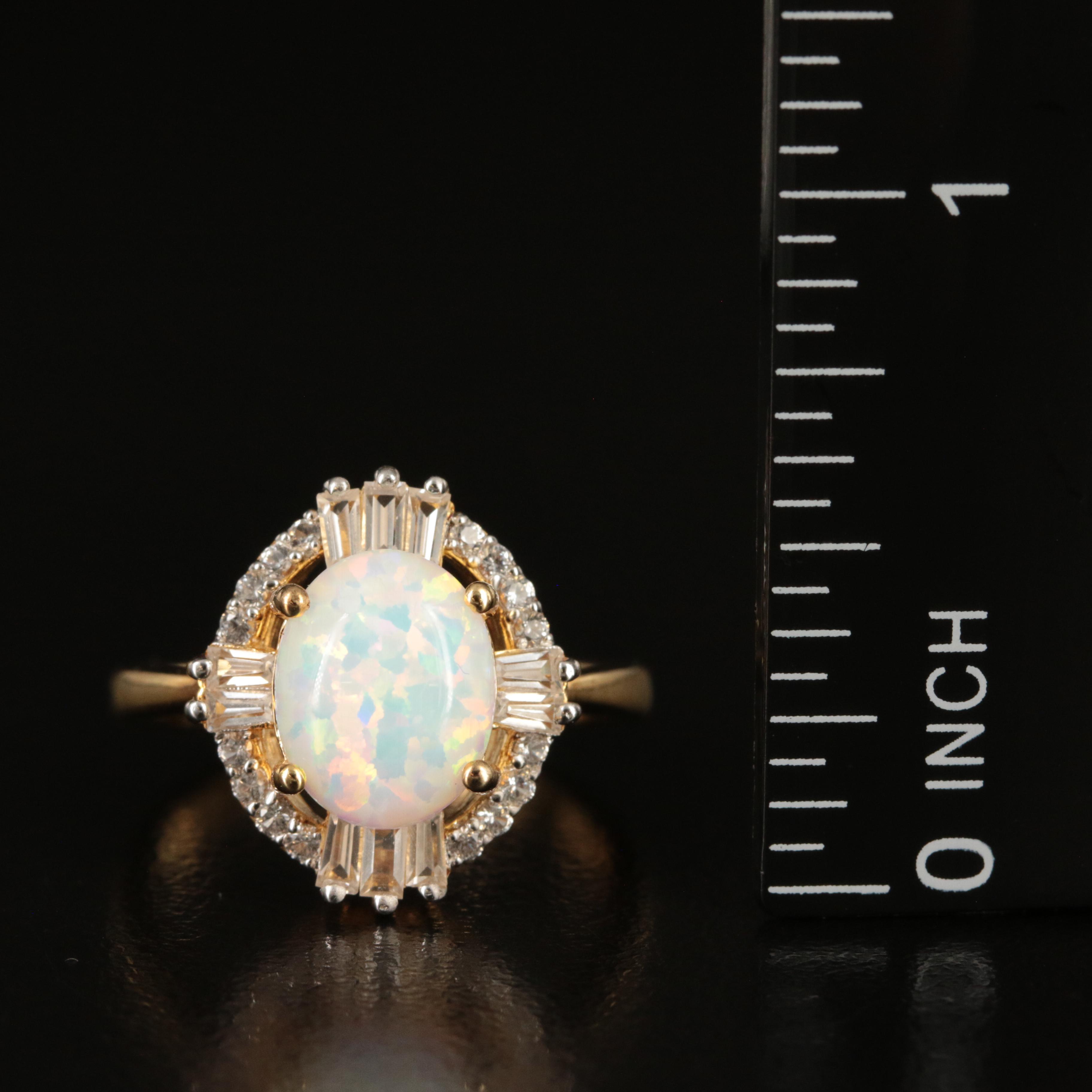 Sterling Opal and White Sapphire Ring
