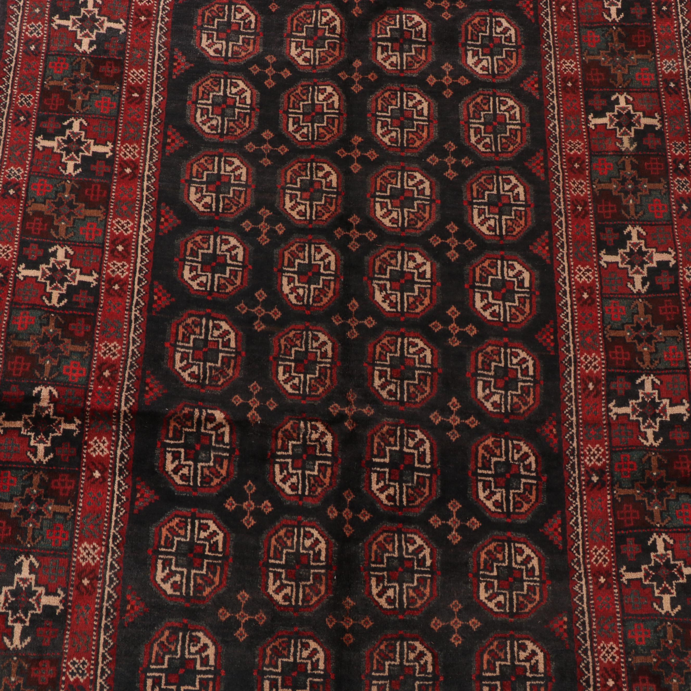 4'2 x 9'6 Hand-Knotted Afghan Baluch Turkmen Gul Style Area Rug