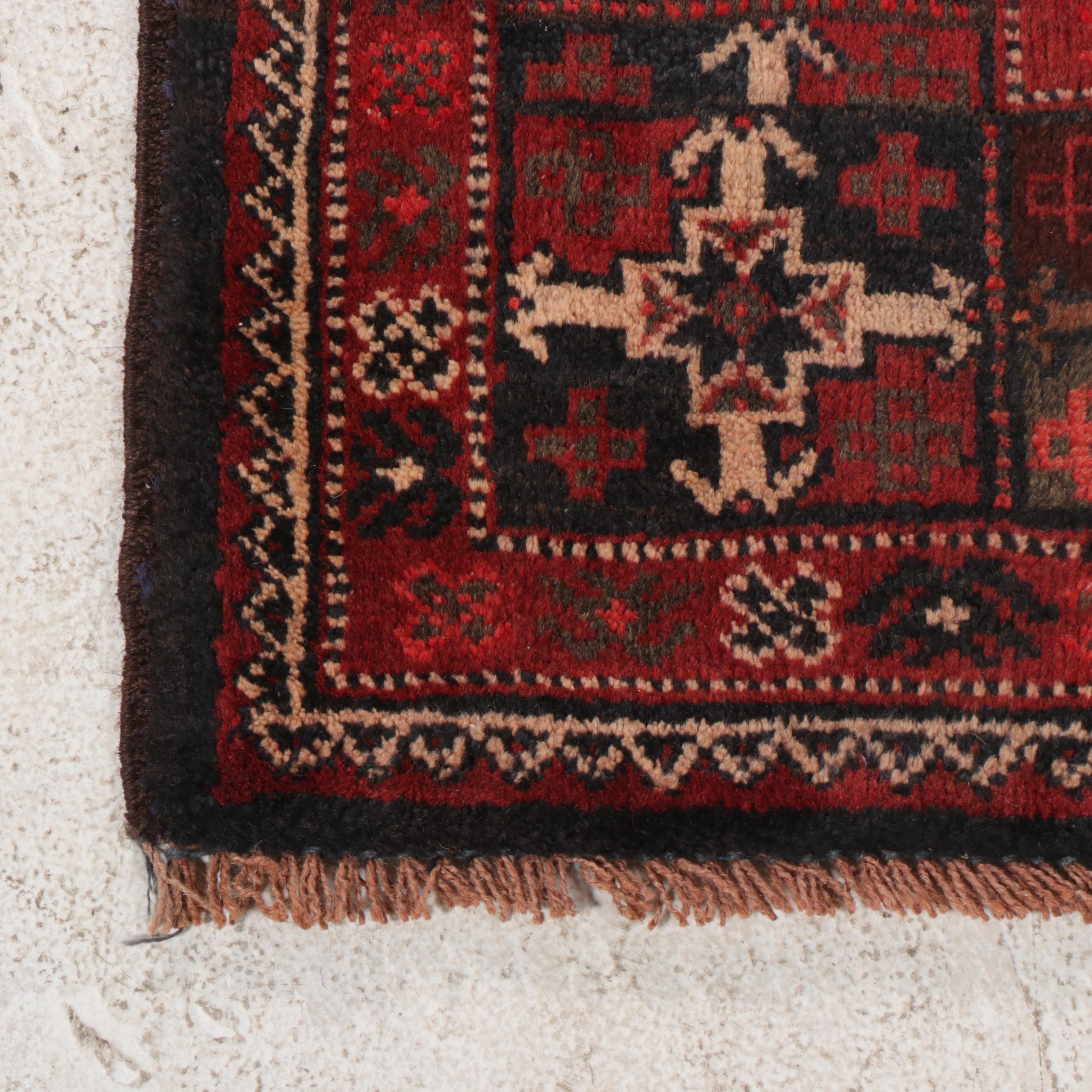 4'2 x 9'6 Hand-Knotted Afghan Baluch Turkmen Gul Style Area Rug