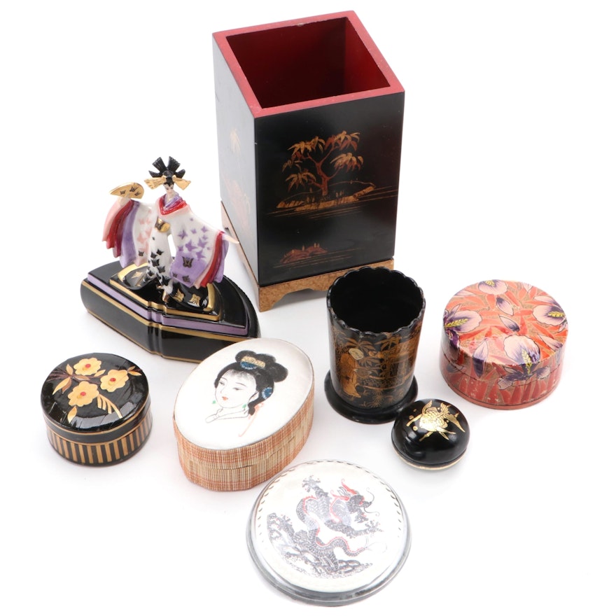 Japanese and Other Papier-Mâché,  Lacquerware Trinket Boxes and More