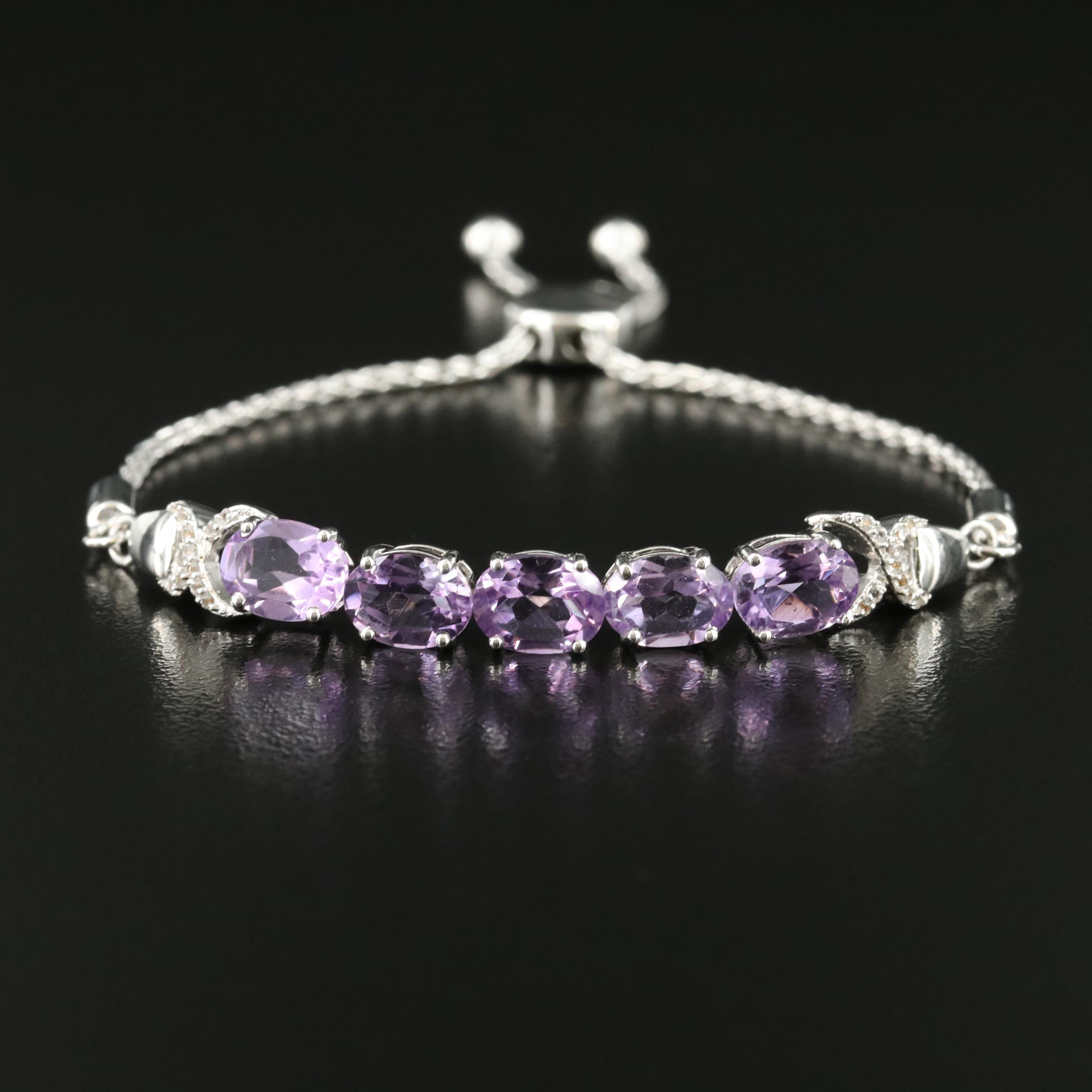 Sterling Amethyst and Topaz Bolo Bracelet