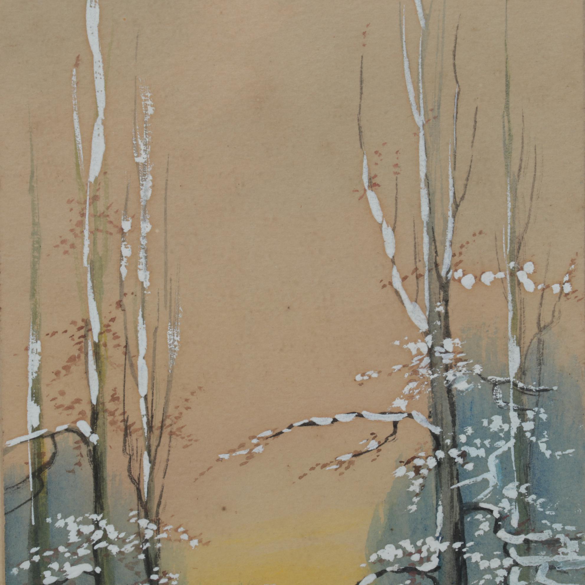 Paul Nedel Watercolor Painting of Winter Creekside, Circa 1940