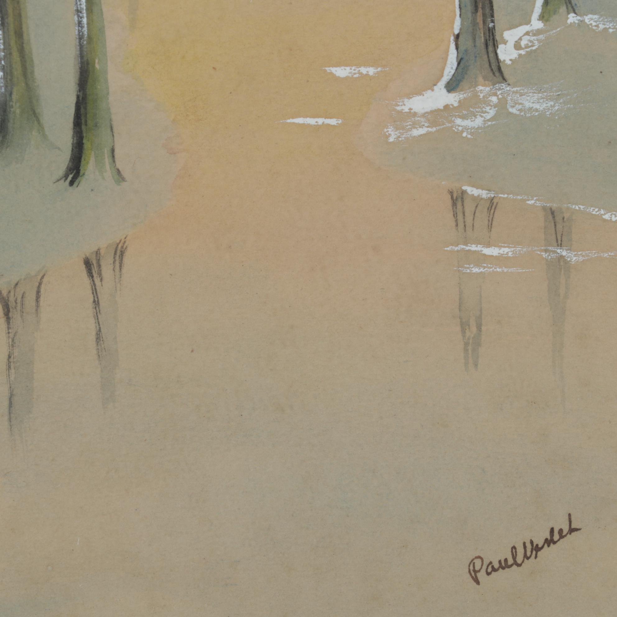 Paul Nedel Watercolor Painting of Winter Creekside, Circa 1940