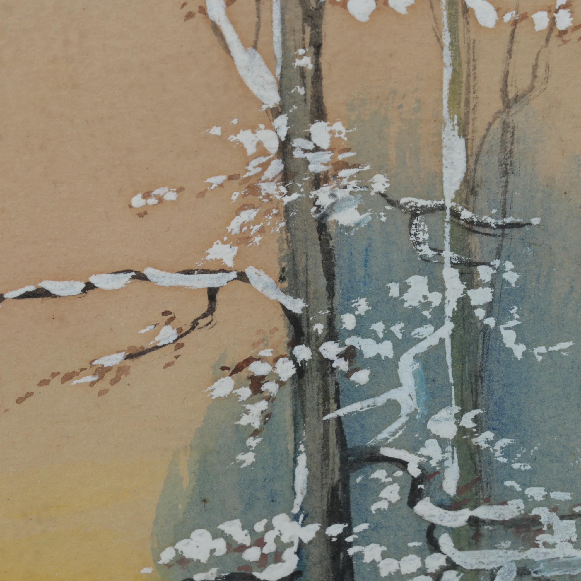 Paul Nedel Watercolor Painting of Winter Creekside, Circa 1940