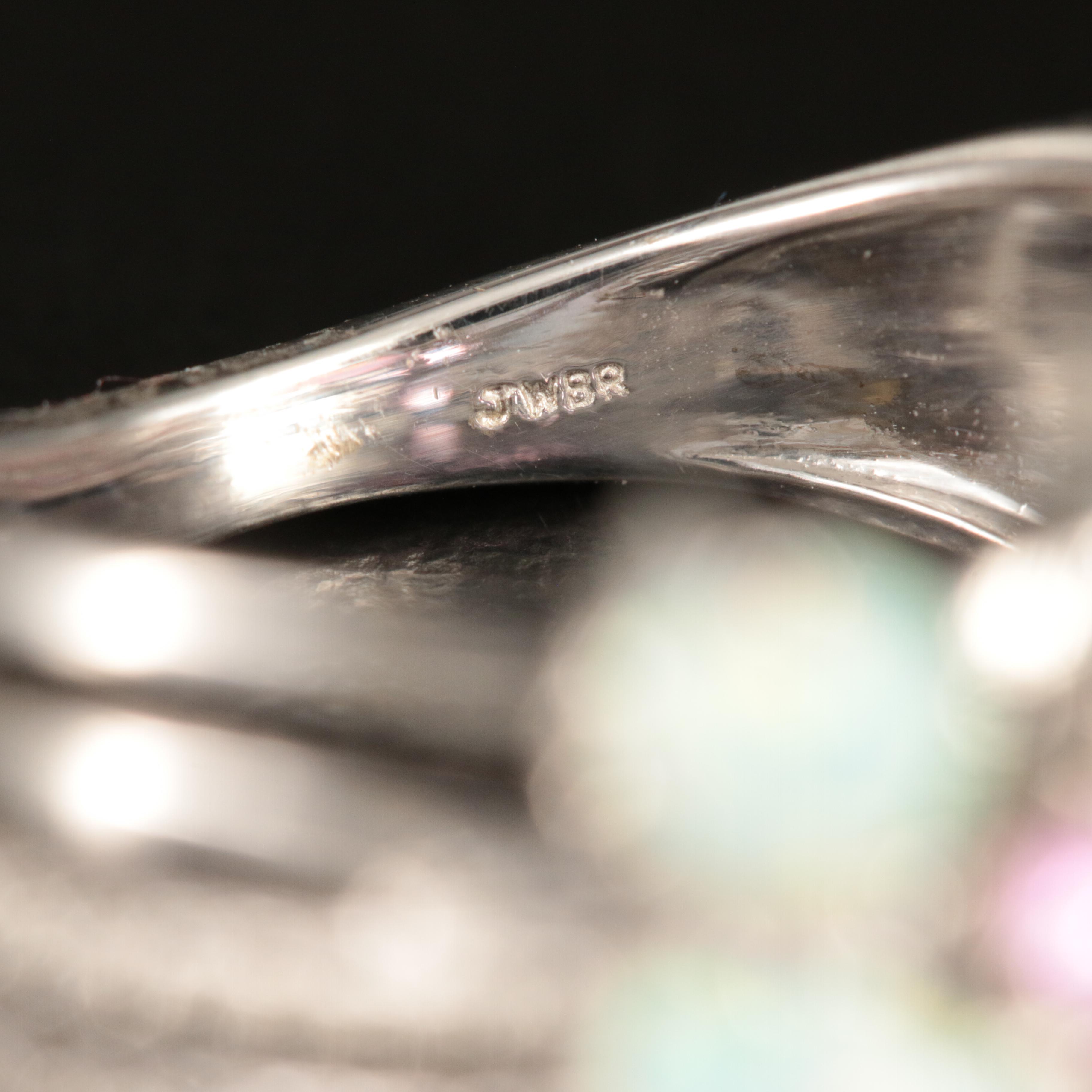 Sterling Opal, Pink and White Sapphire Ring