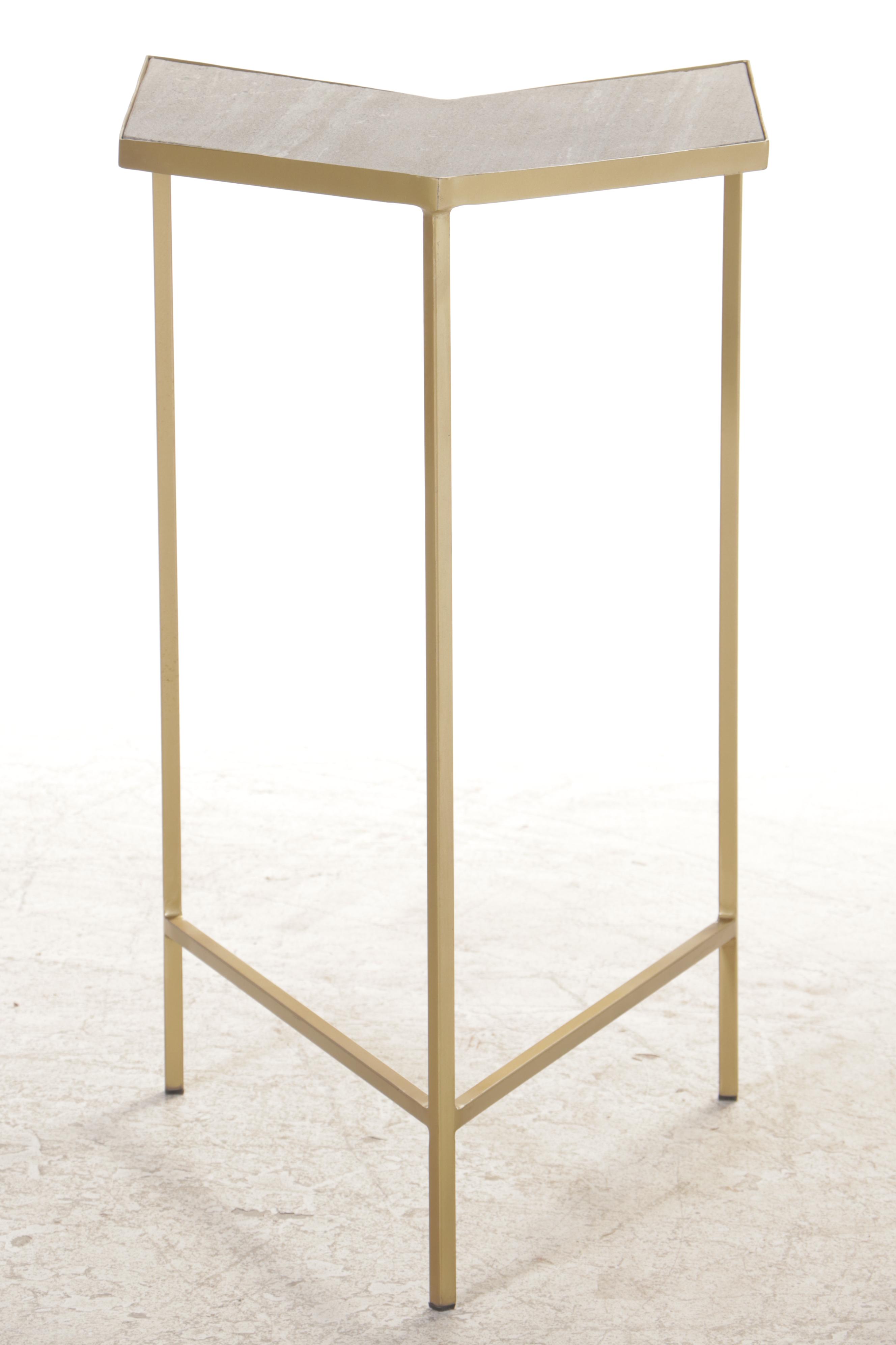 Four Contemporary Chevron-Shaped Stone and Gold-Painted Metal Side Tables