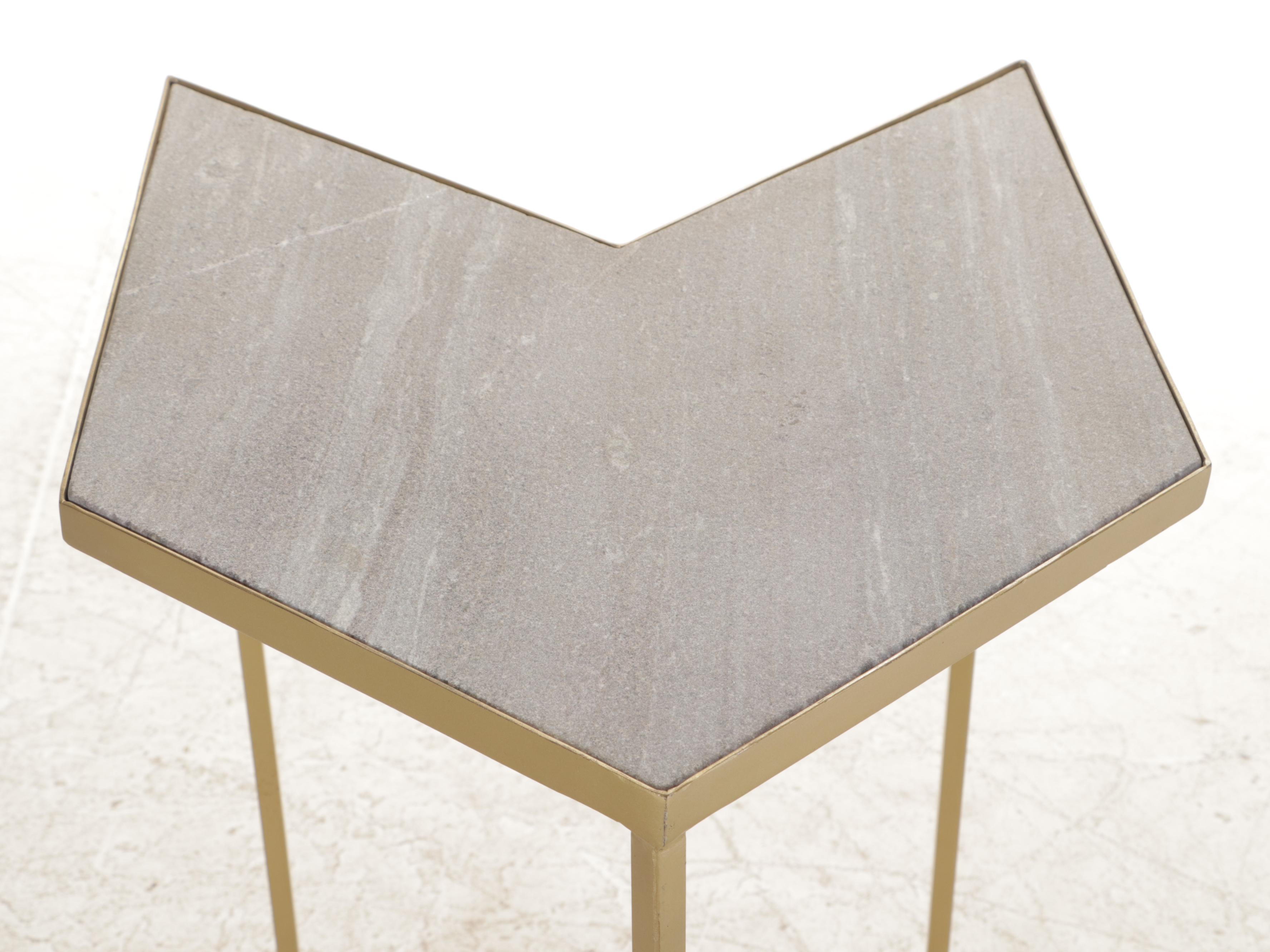Four Contemporary Chevron-Shaped Stone and Gold-Painted Metal Side Tables