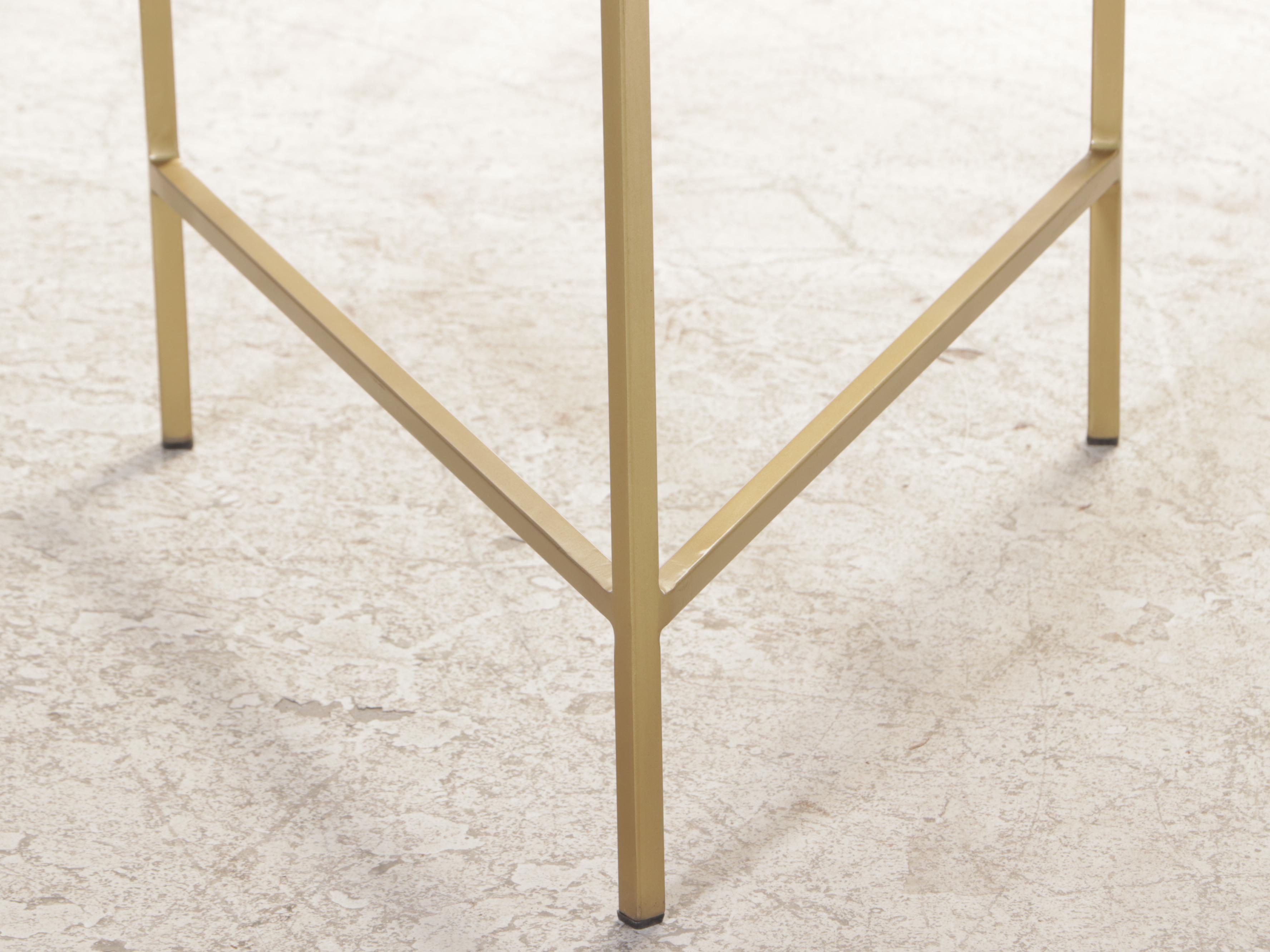 Four Contemporary Chevron-Shaped Stone and Gold-Painted Metal Side Tables