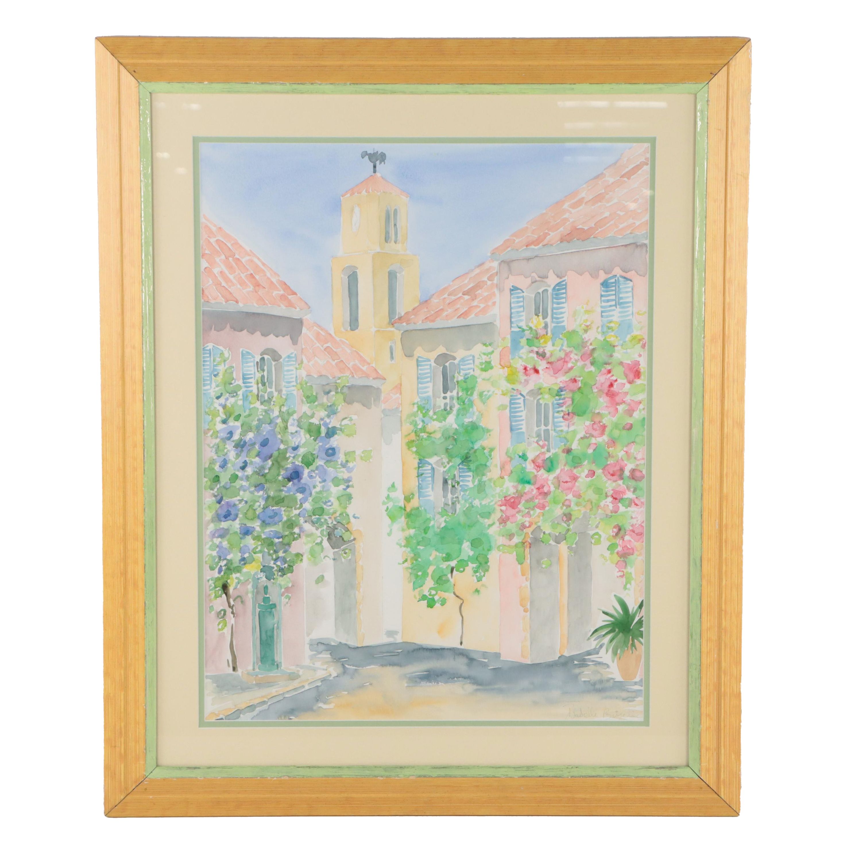 Isabelle Bijelic Watercolor Painting of a Street Scene, 21st Century