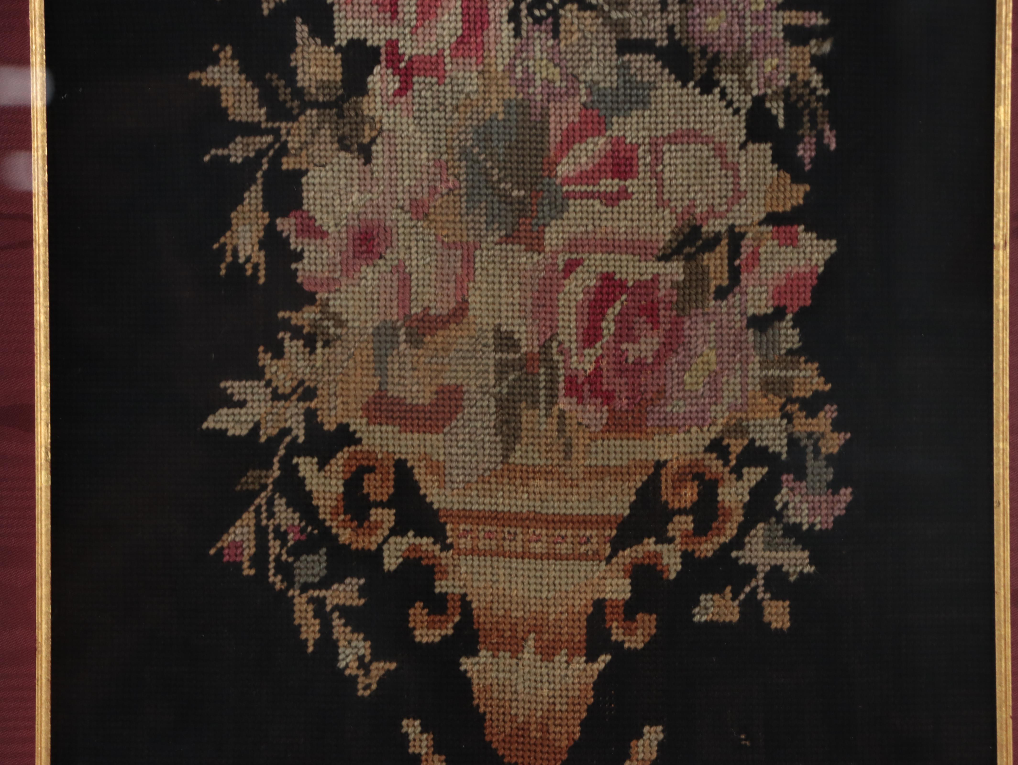 French School Floral Needlepoint Embroidery