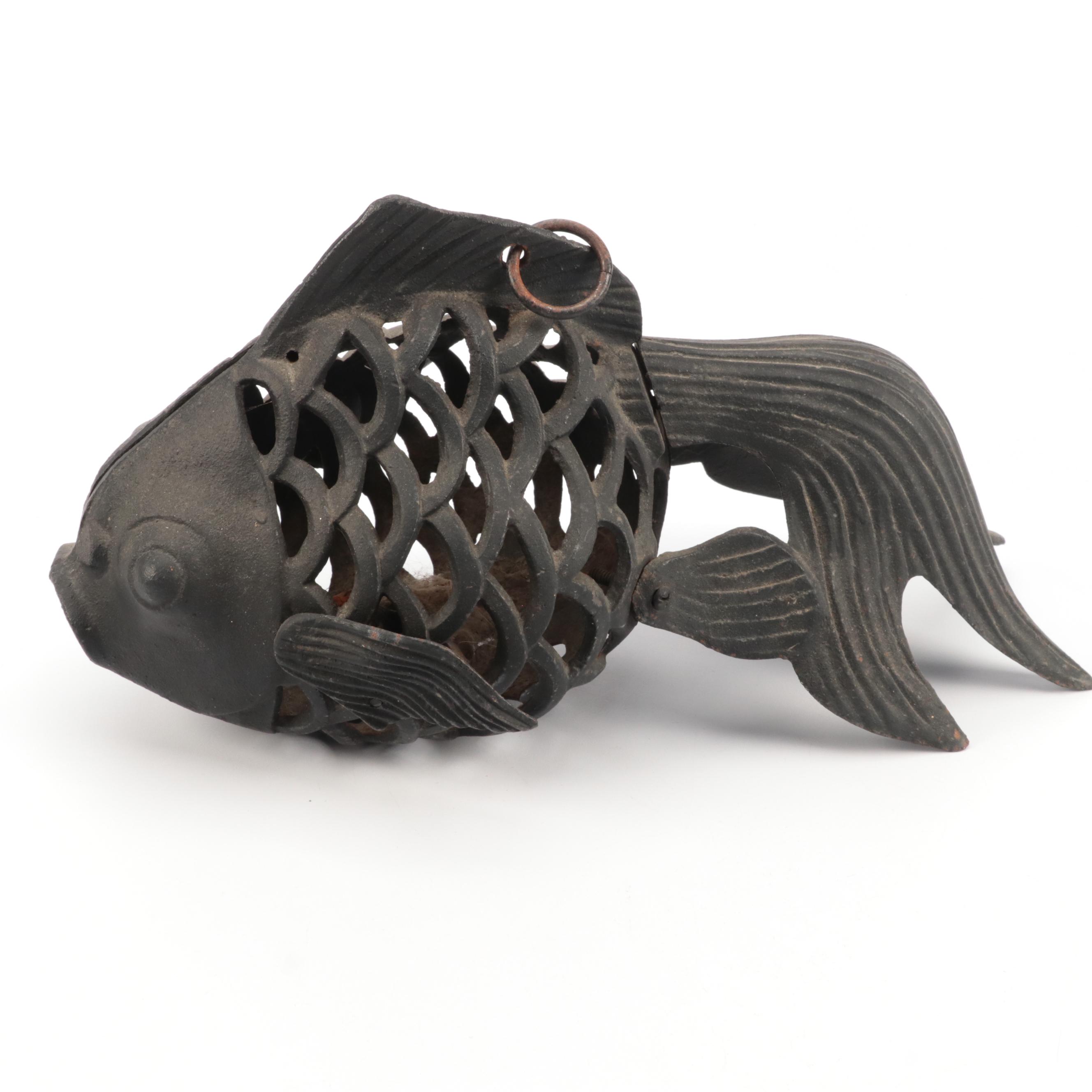 African Style Framed Mask Wall Décor with Metal Goldfish Lantern