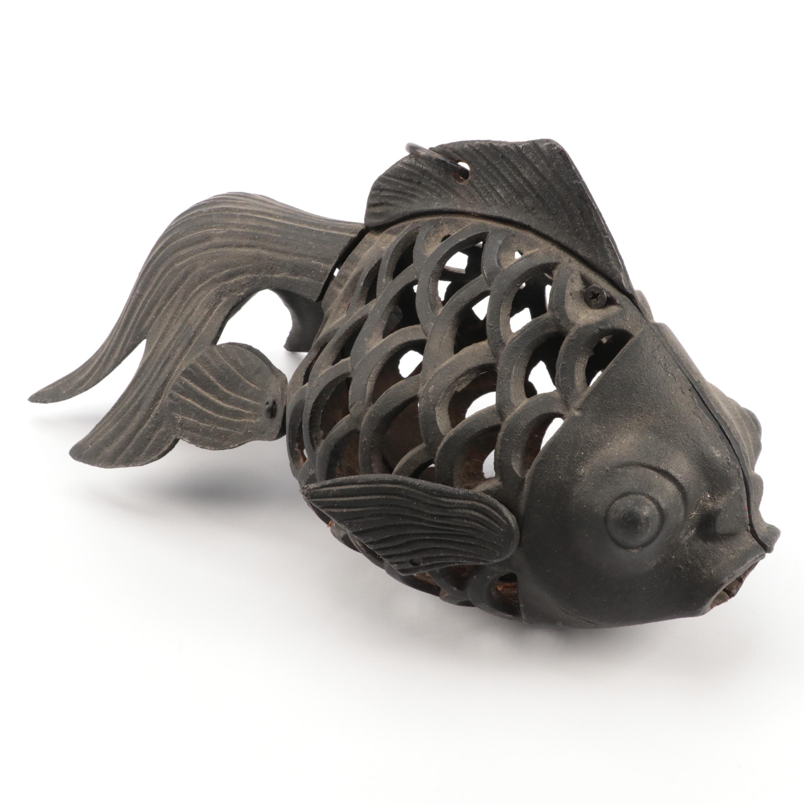 African Style Framed Mask Wall Décor with Metal Goldfish Lantern