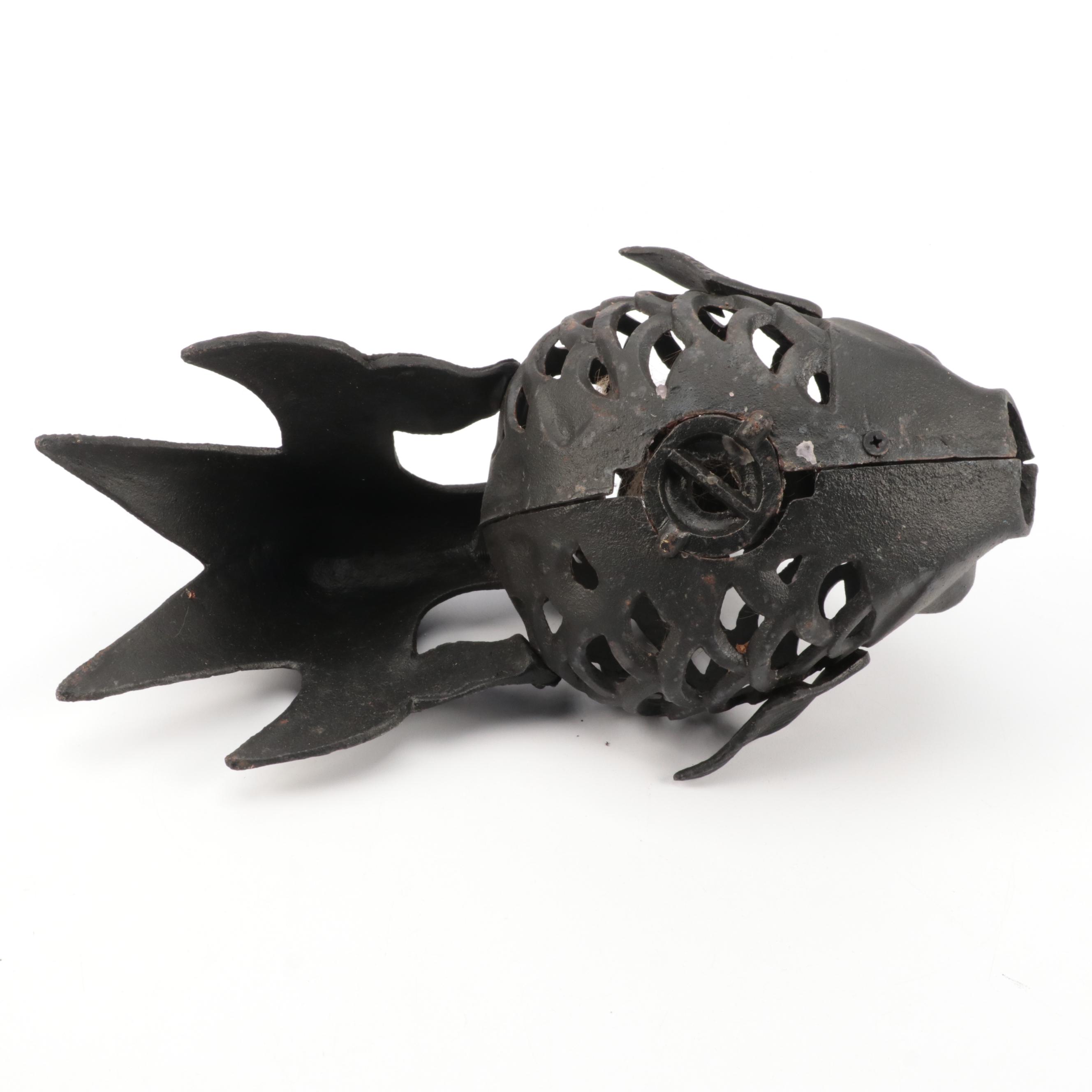 African Style Framed Mask Wall Décor with Metal Goldfish Lantern