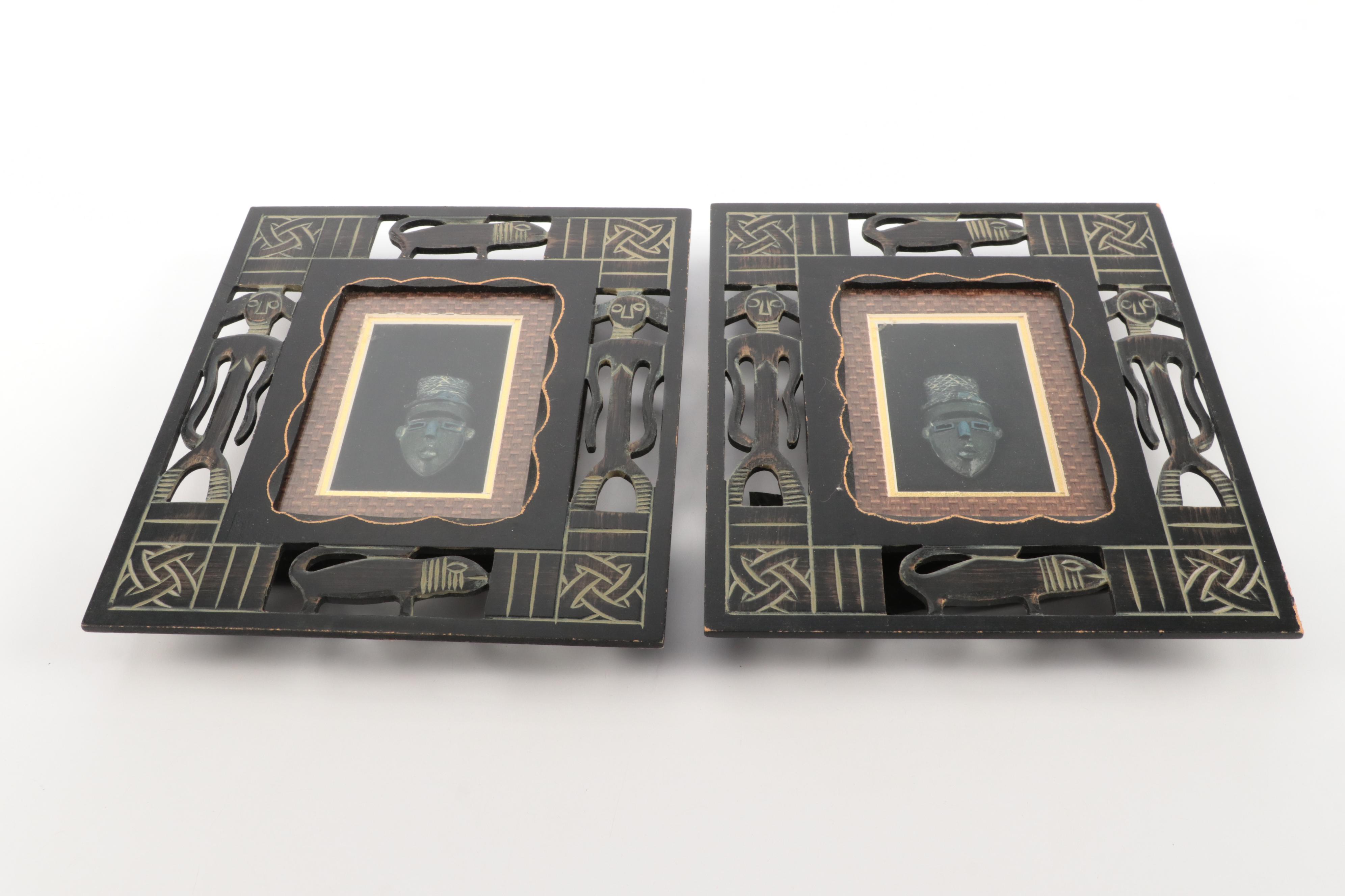 African Style Framed Mask Wall Décor with Metal Goldfish Lantern