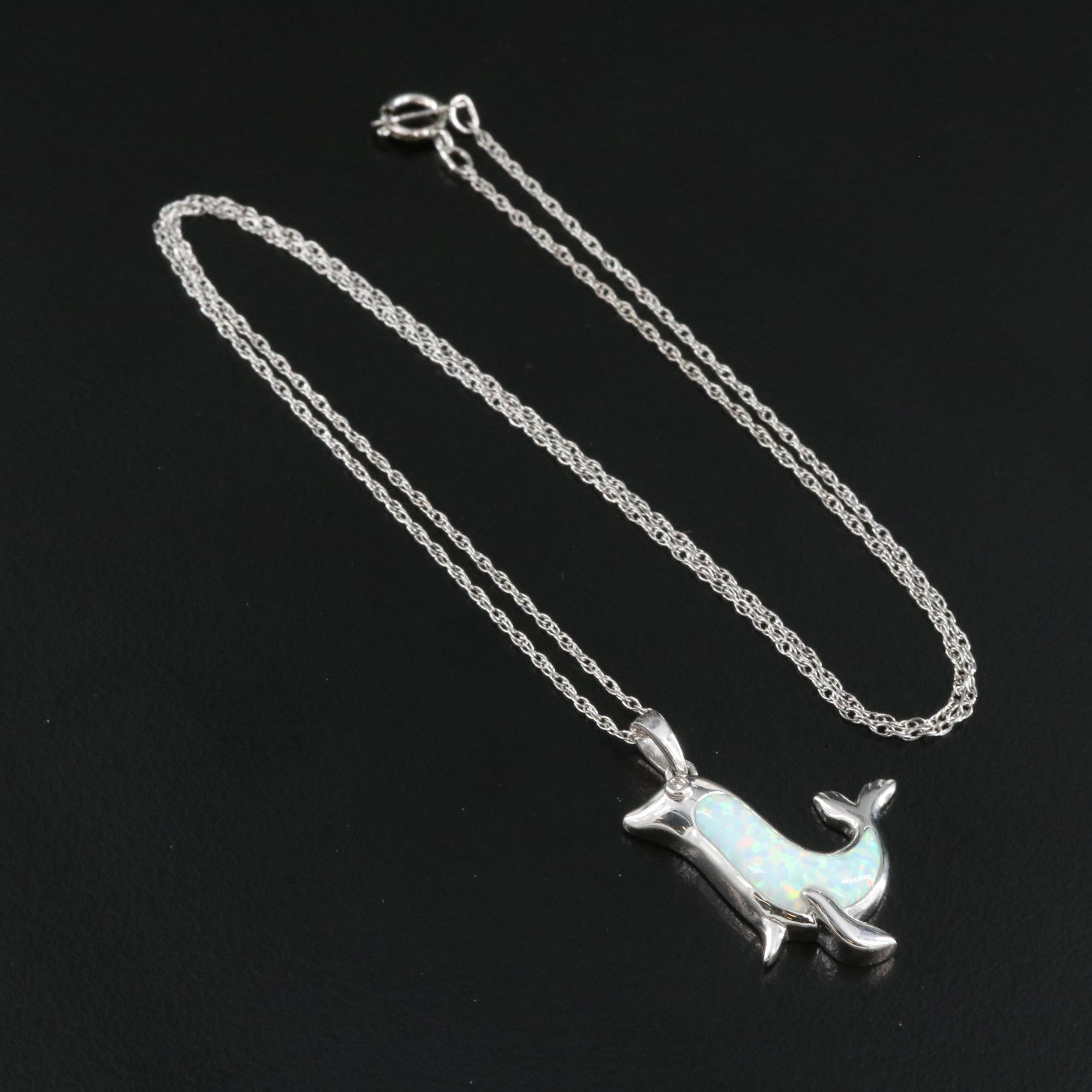 Sterling Opal and Diamond Seal Pendant Necklace