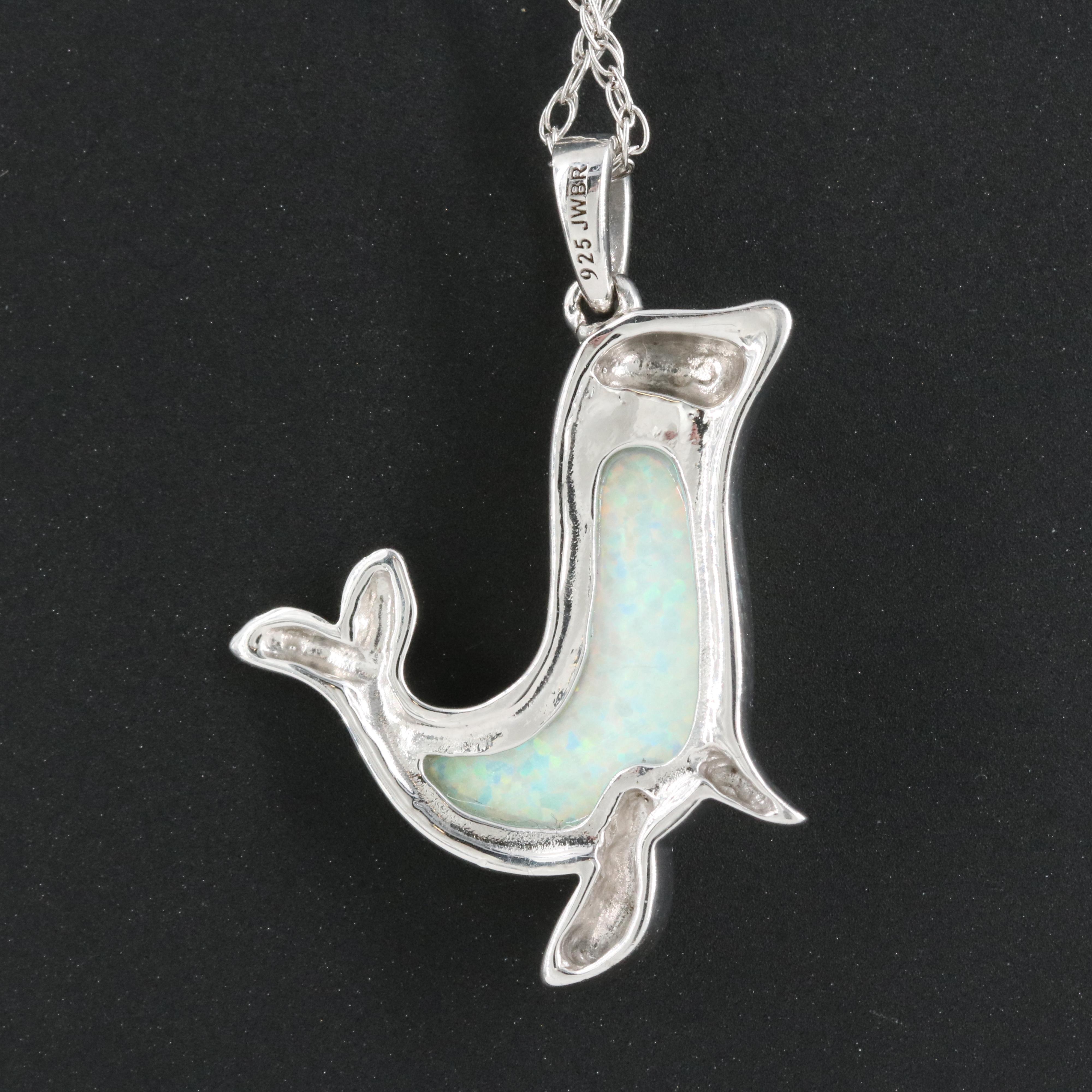 Sterling Opal and Diamond Seal Pendant Necklace